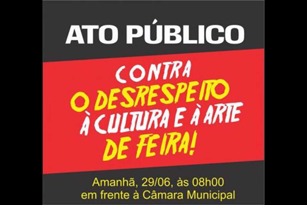 Cartaz anuncia ato público na Câmara Municipal de Feira de Santana.