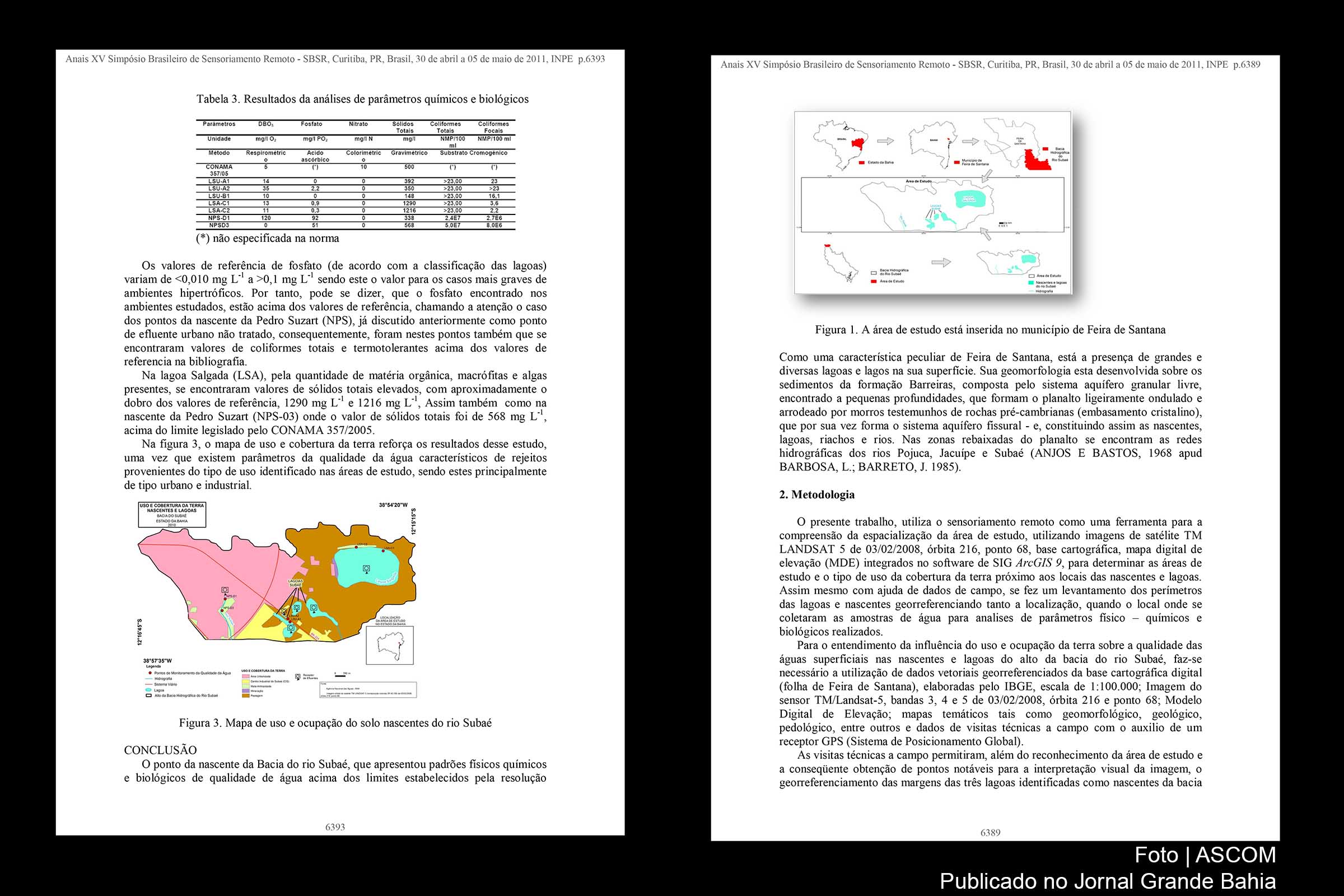 Páginas 6393 e 6394 do estudo sobre as nascentes e lagoas da bacia do rio Subaé, em Feira de Santana.
