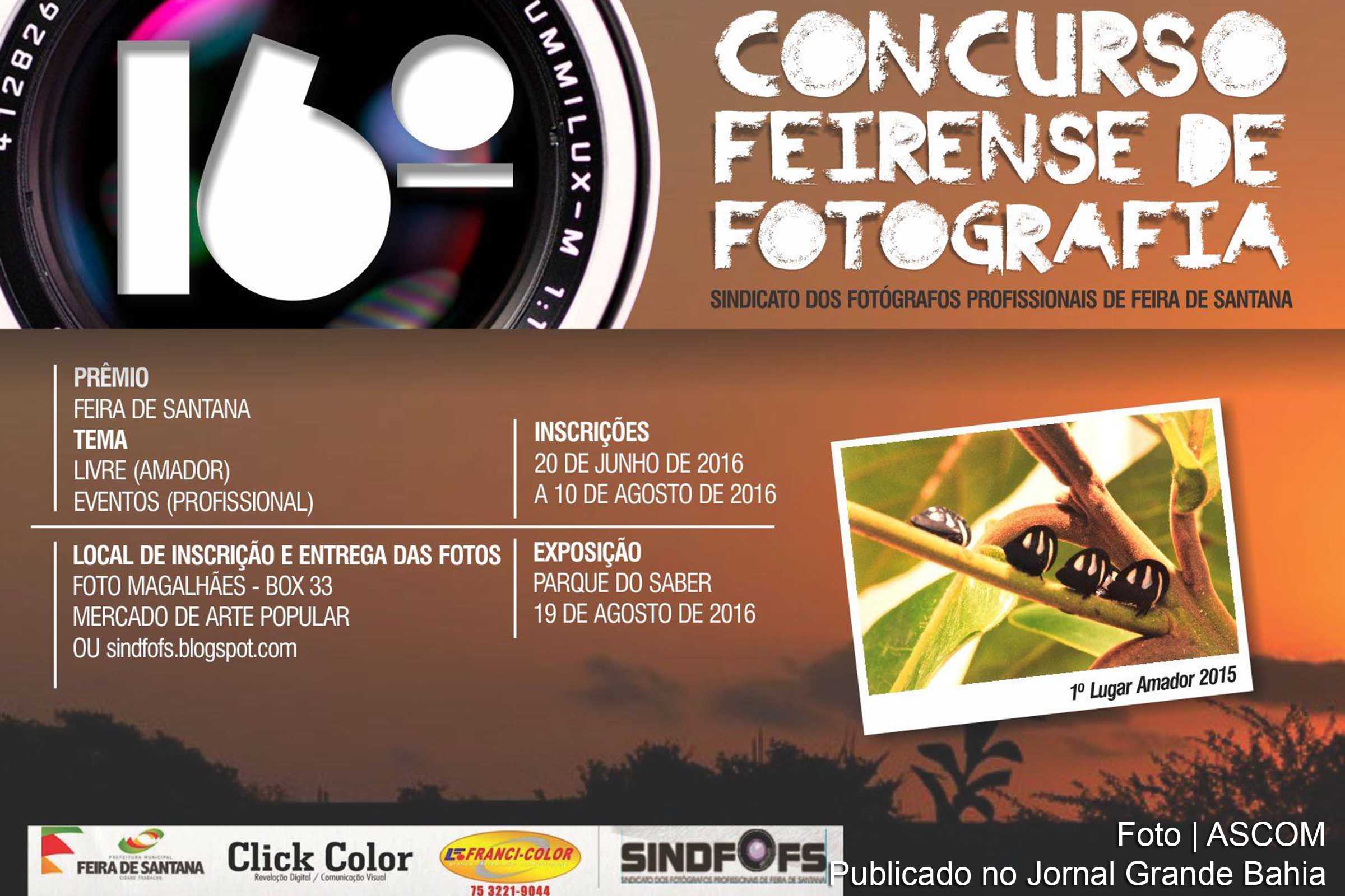 Cartaz anuncia 16º Concurso Feirense de Fotografia.