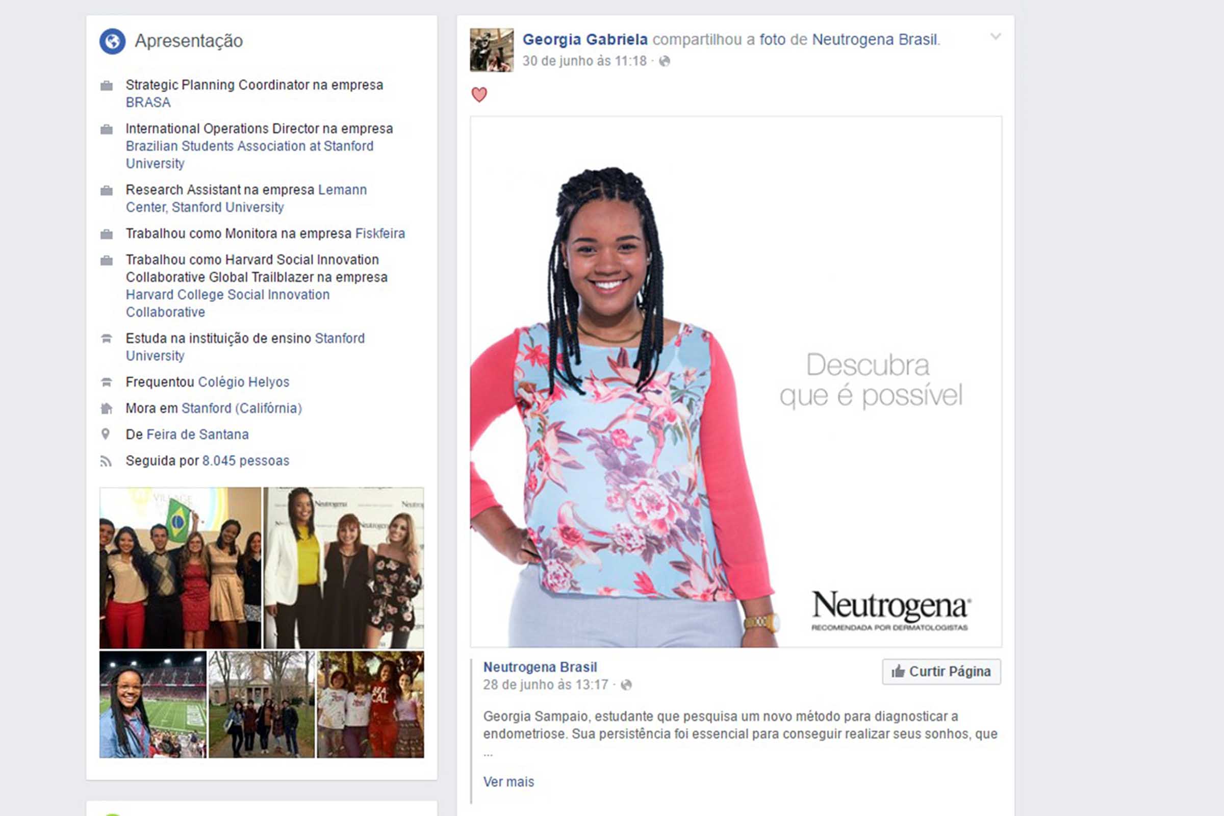 Georgia Sampaio estudou em bons colégios graças ao esforço da mãe.