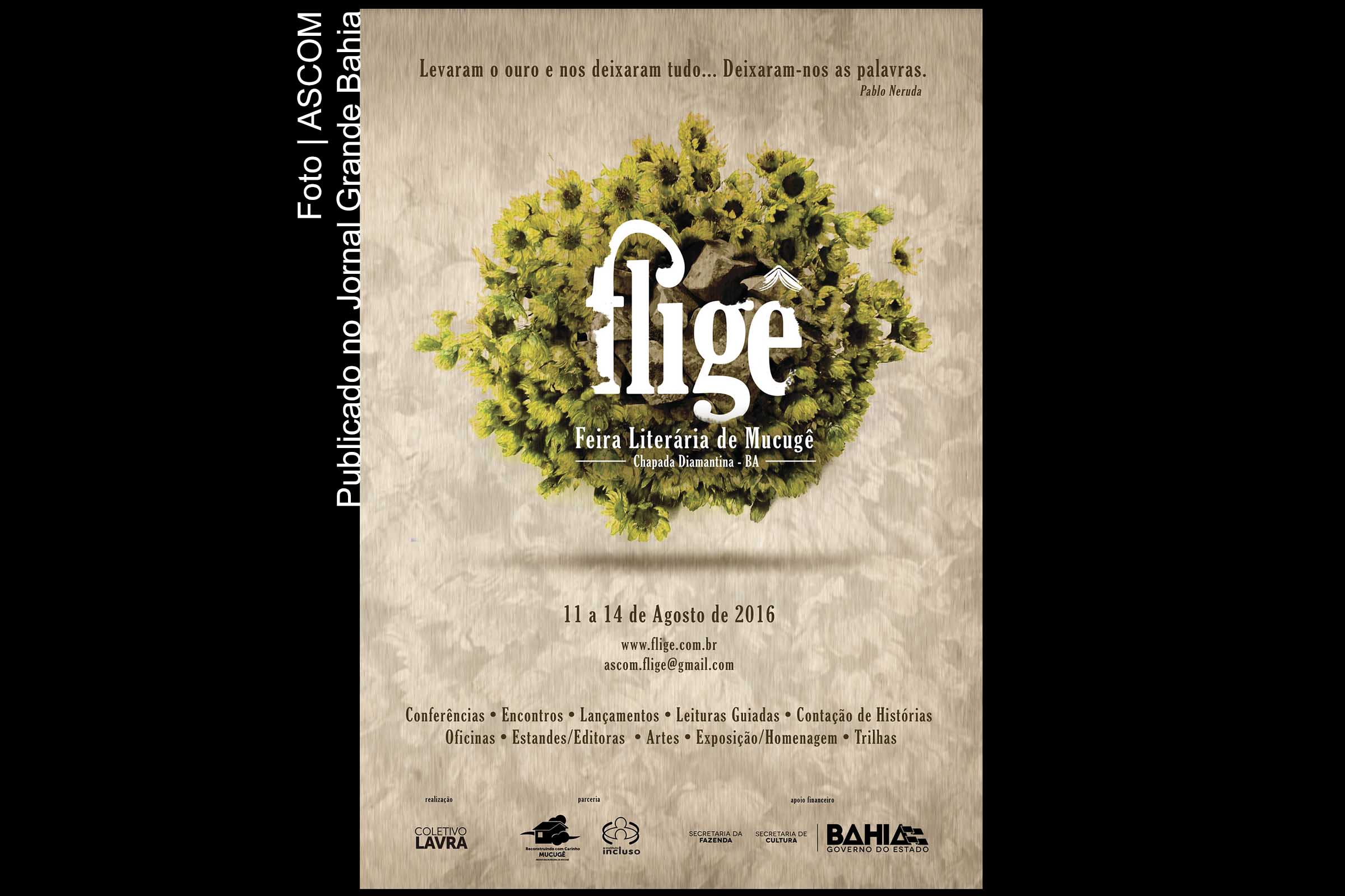 Cartaz da primeira Feira Literária de Mucugê (Fligê).