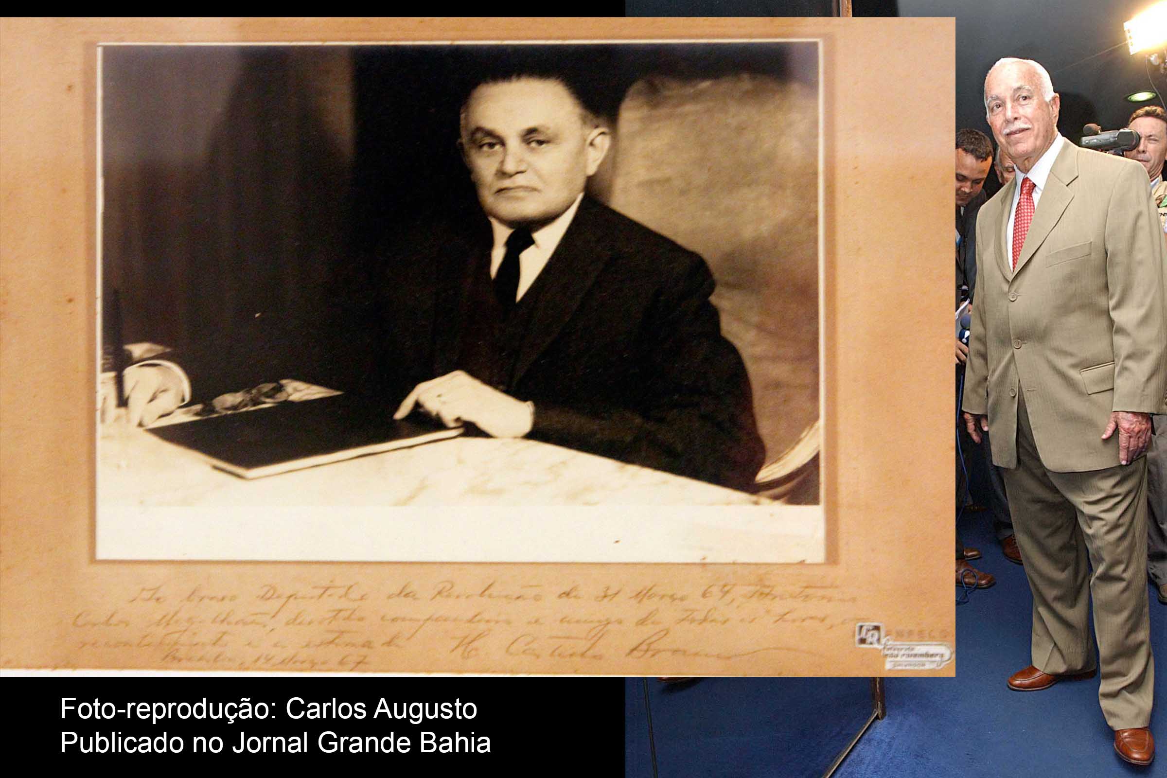 Marechal Humberto de Alencar Castelo Branco agradece ao então deputado Antônio Carlos Magalhães (ACM) pelo apoio ao Golpe Civil/Militar de 1964. Na dedicatória, o primeiro presidente do Golpe Militar (15 de abril de 1964 a 15 de março de 1967), Castelo Branco, se refere a ACM como ‘Deputado da Revolução de 1964’.