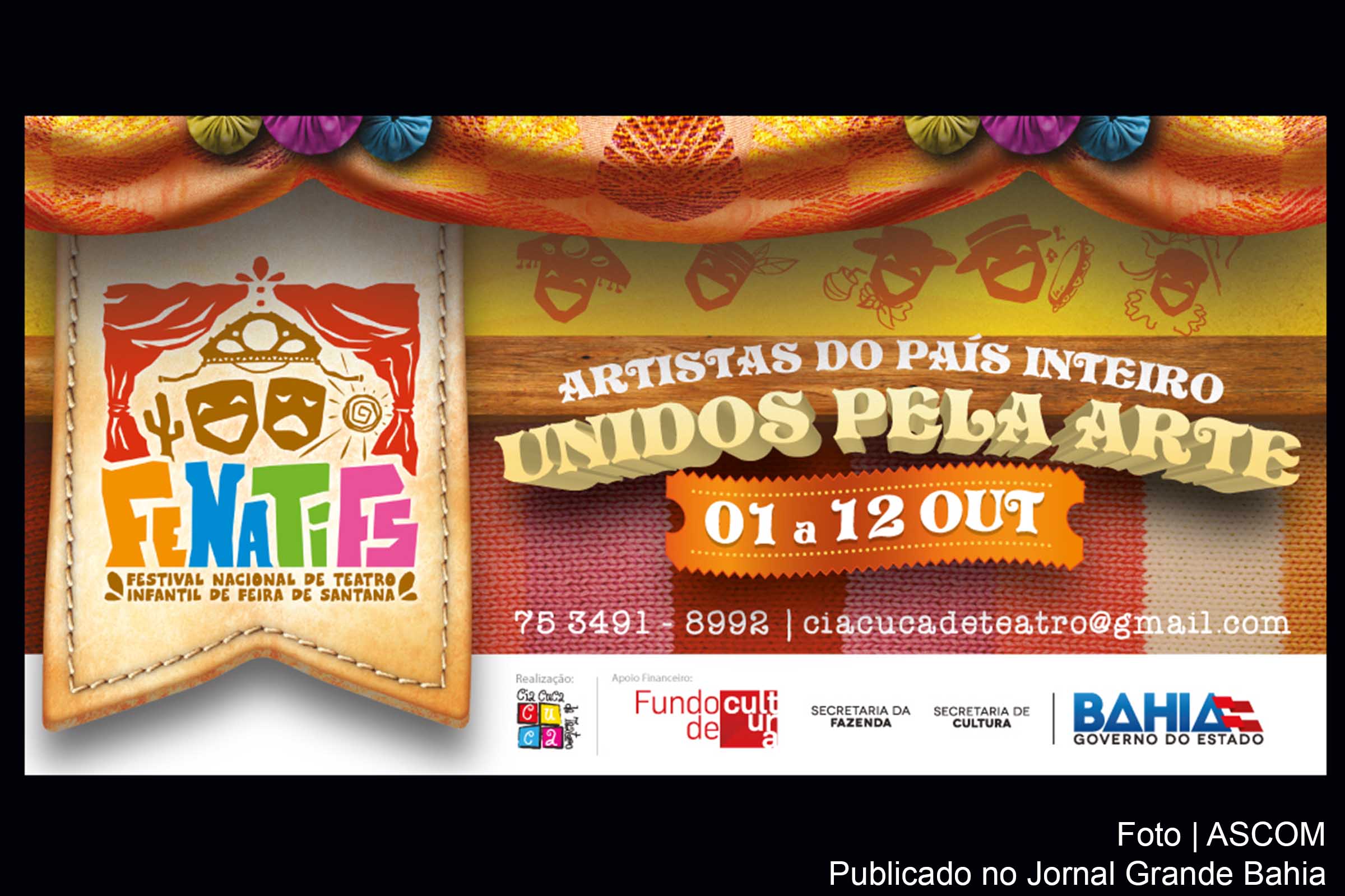 Cartaz anuncia 9ª Edição do Festival Nacional de Teatro Infantil de Feira de Santana (Fenatifs).