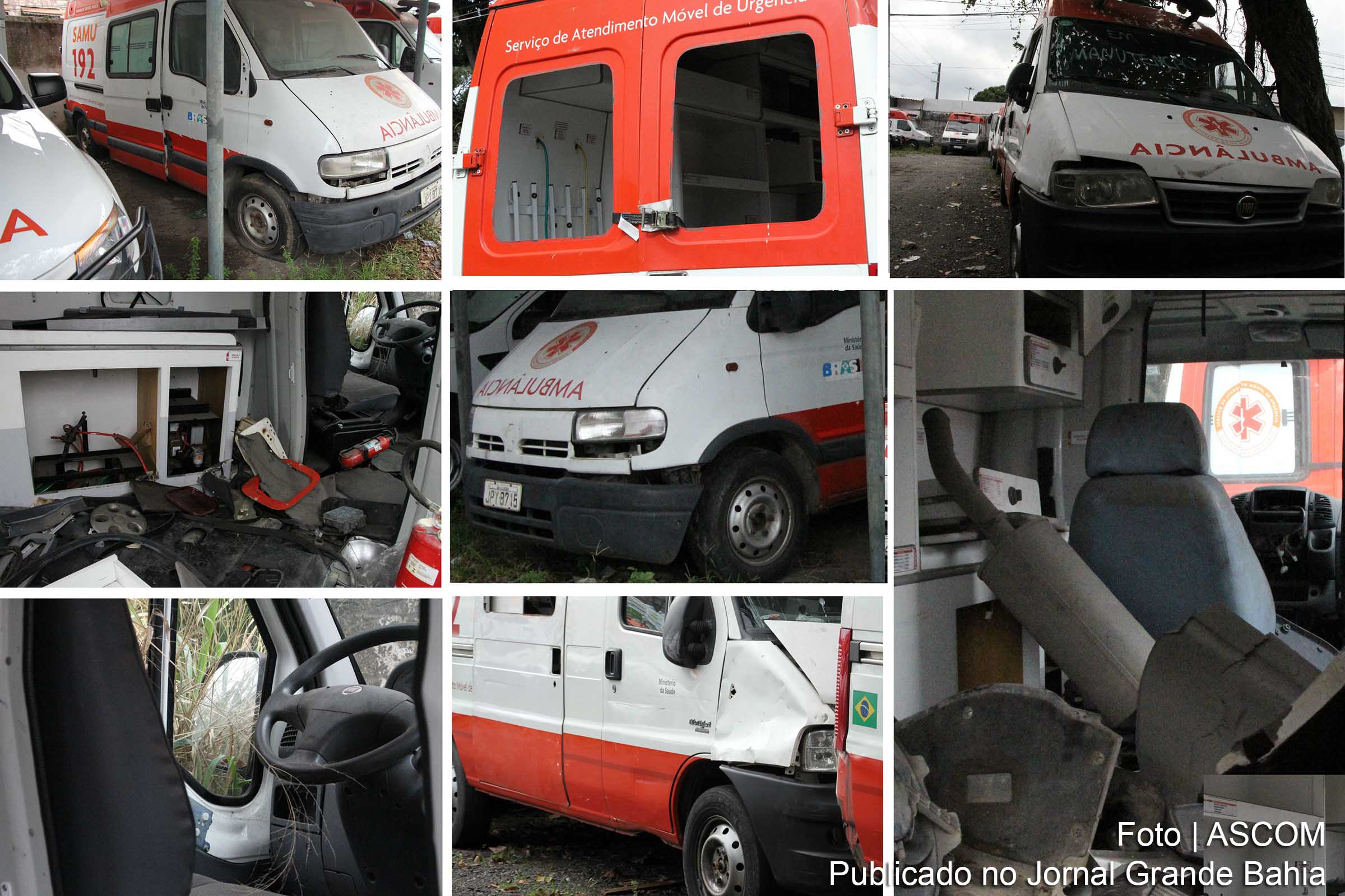 Ambulâncias do Samu apodrecem no estacionamento do Bairro do Pau Miúdo em Salvador.