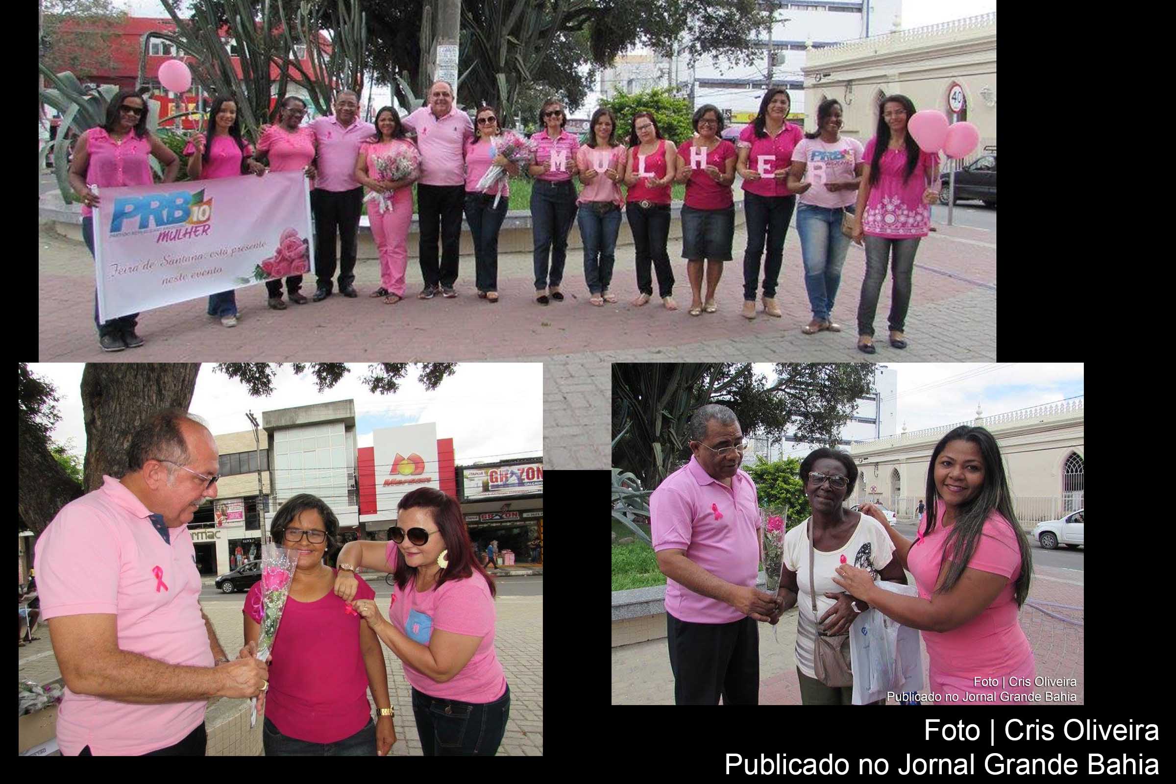 Deputado José de Arimateia e vereador Eliziário Ribeiro (Eli Ribeiro) promovem ação do Outubro Rosa, no centro de Feira de Santana.