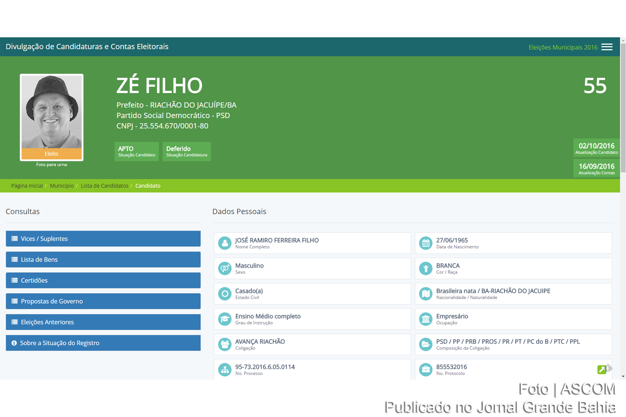 José Ramiro Ferreira Filho foi eleito prefeito de Riachão do Jacuípe.