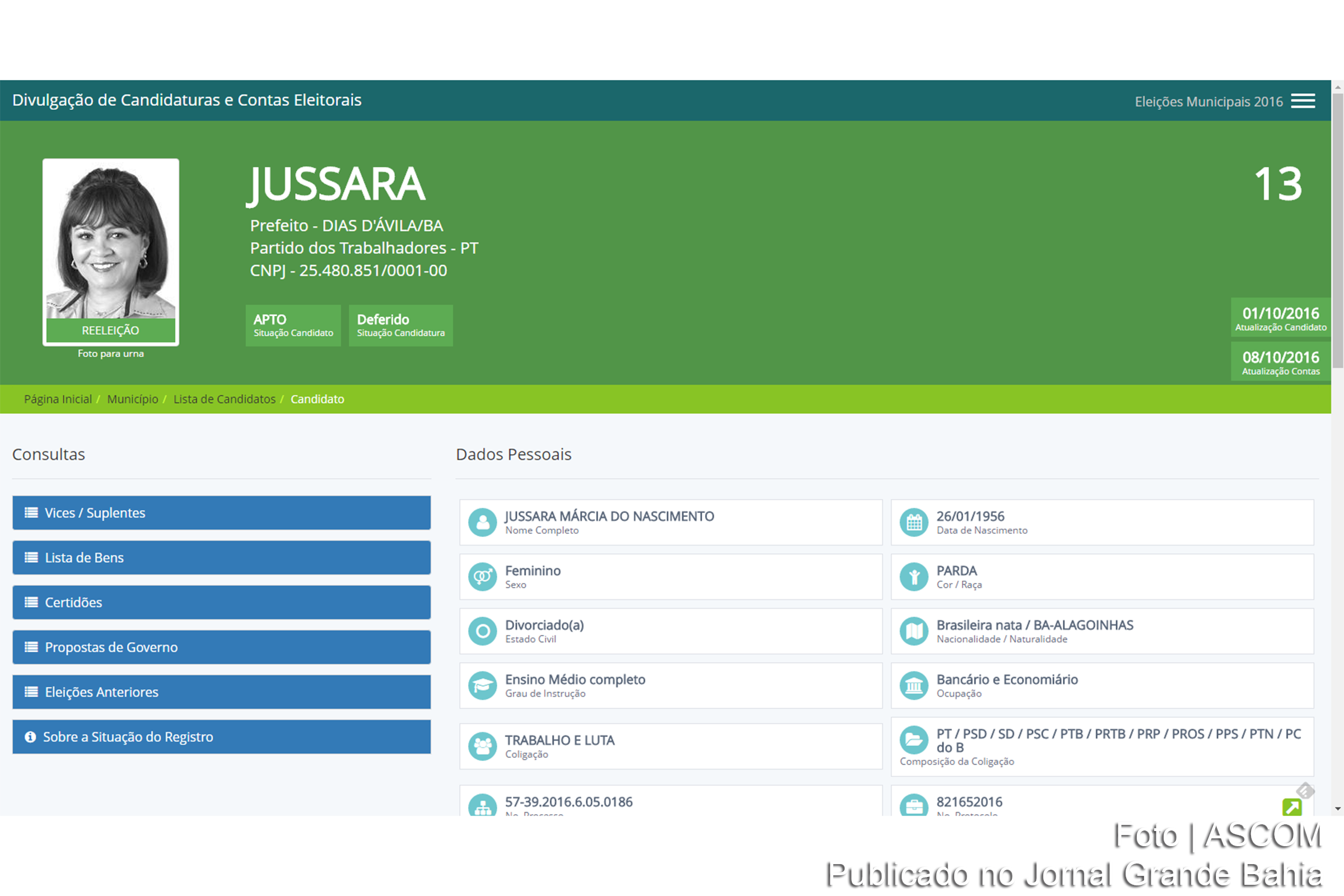 Jussara Márcia do Nascimento foi eleita prefeita de Dias D'Ávila.