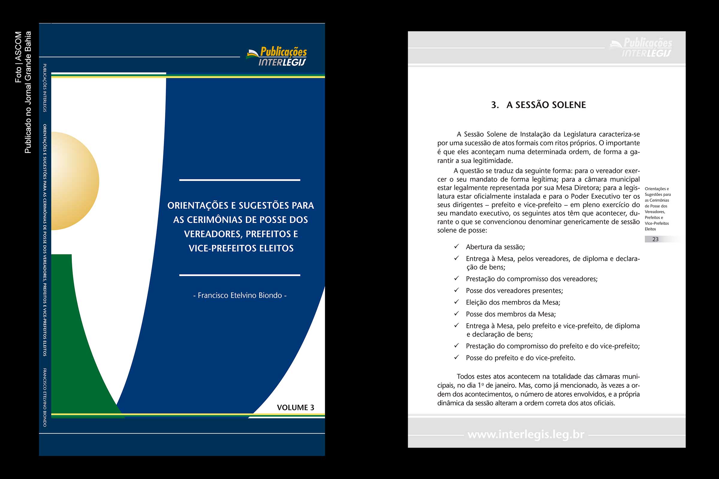 Capa e página da 23 publicação ‘Orientações e sugestões para as cerimônias de posse dos vereadores, prefeitos e vice-prefeitos eleitos’.