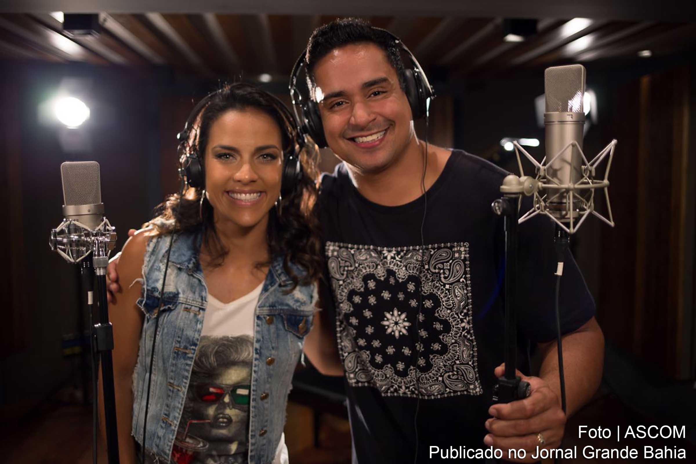 Ju Moraes e Xanddy gravam música.