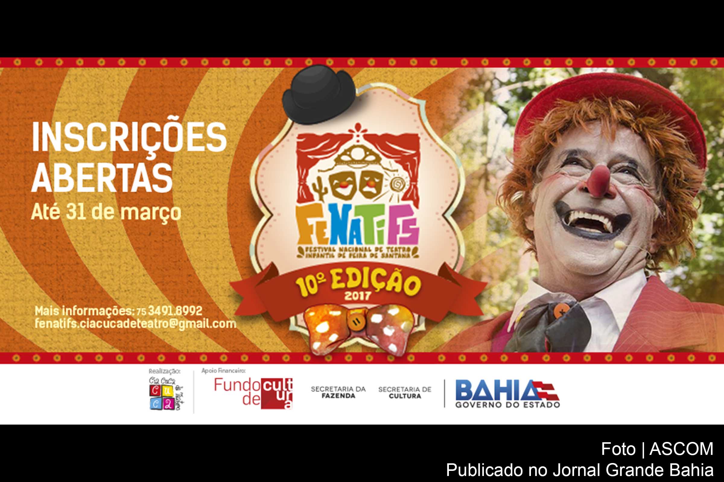 Cartaz com anúncio da 10ª edição do Festival Nacional de Teatro Infantil de Feira de Santana.