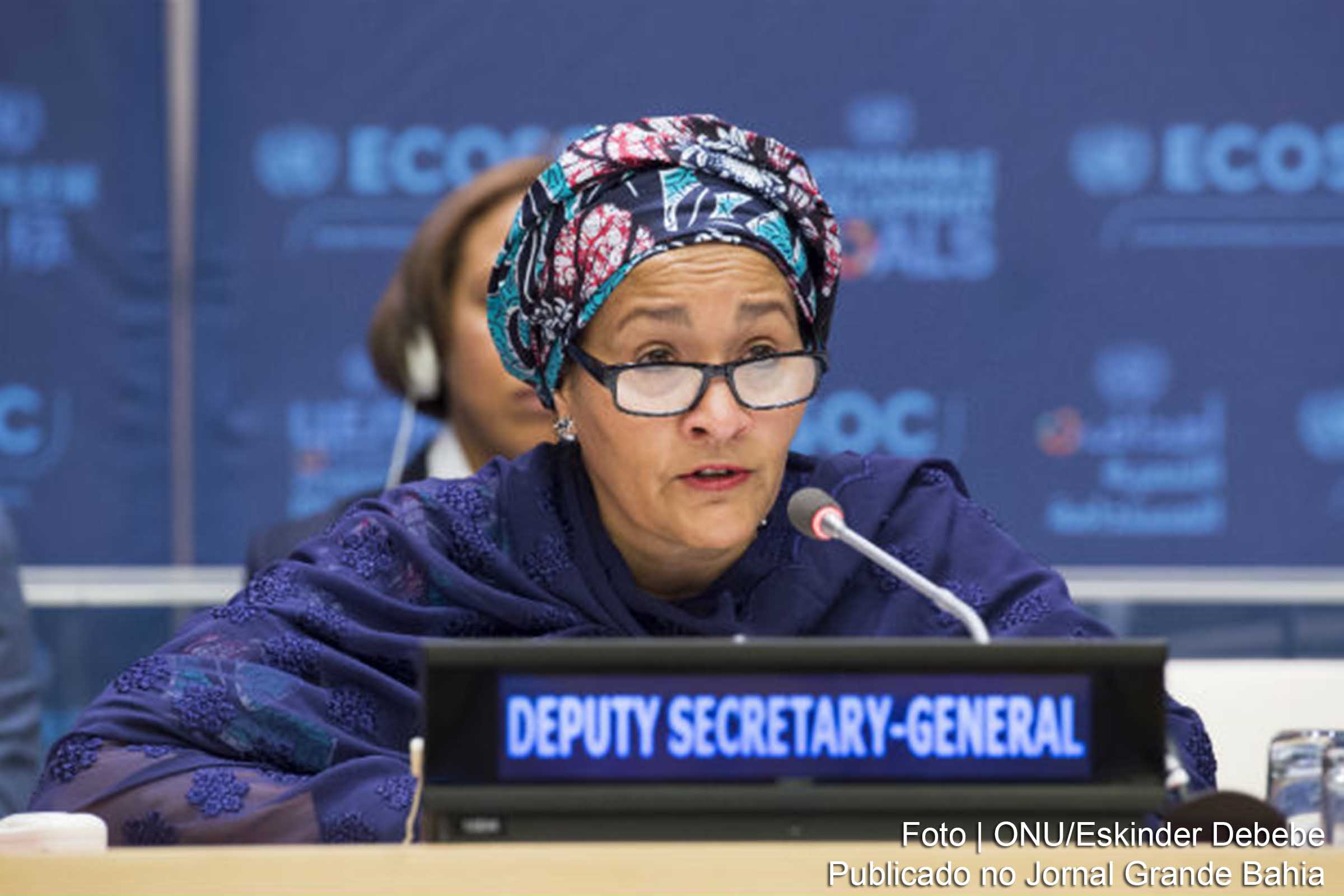Amina Mohammed em seu primeiro discurso como vice-secretária-geral da ONU.