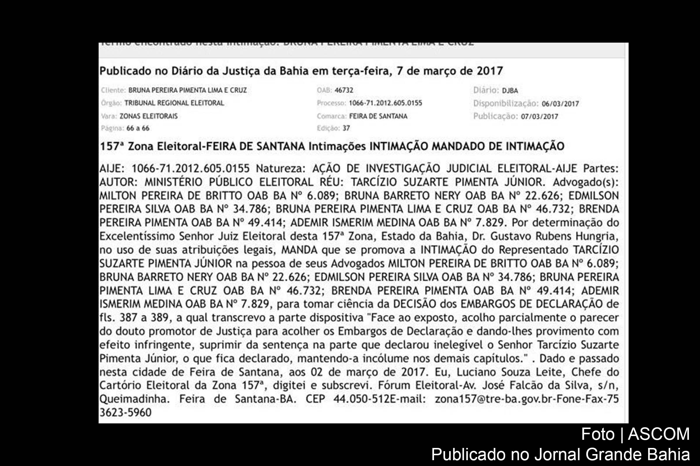 Decisão judicial favorece ex-prefeito Tarcízio Pimenta.