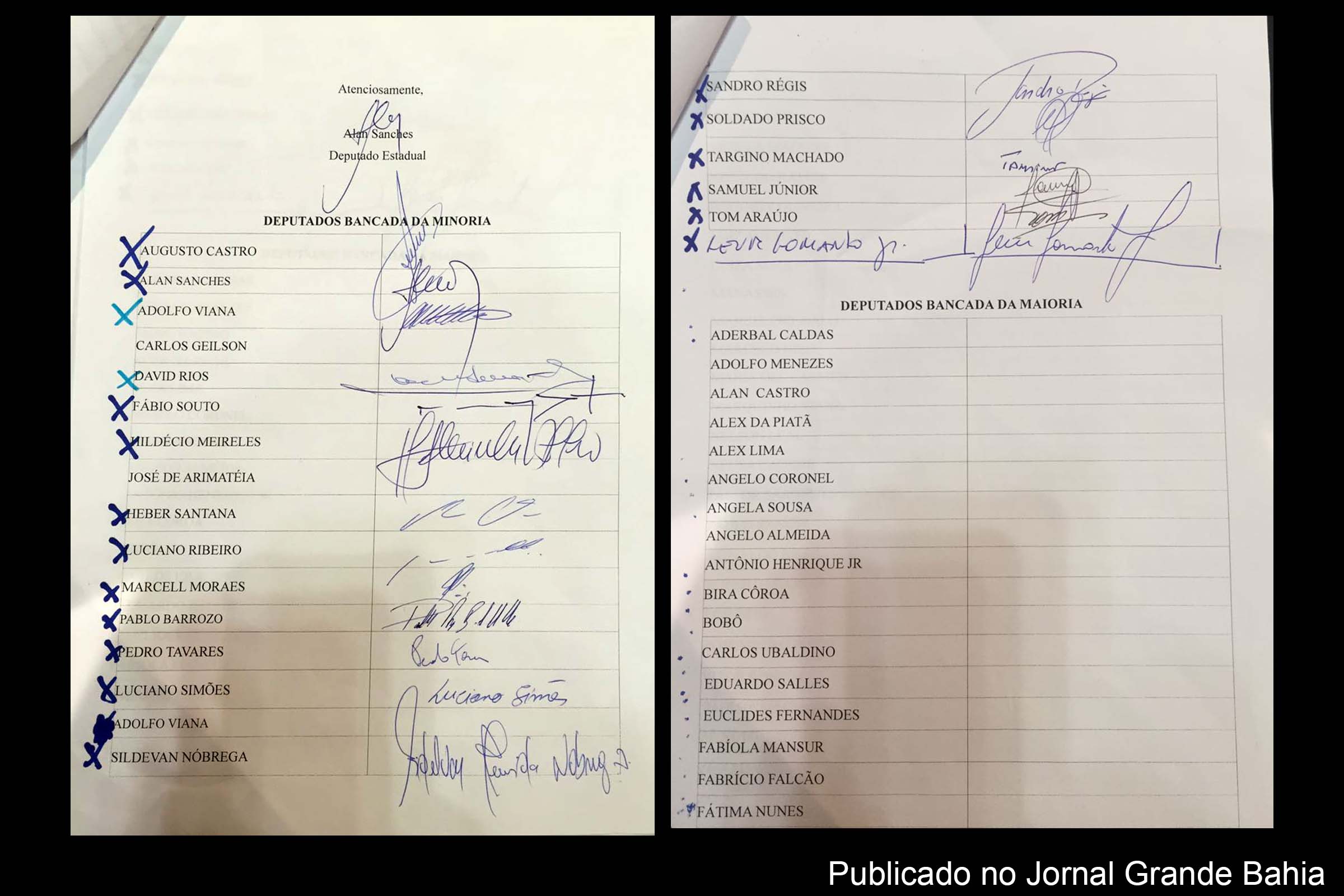 Lista de assinaturas do Bloco da Oposição na ALBA para instalar CPI do hospital Ernesto Simões.