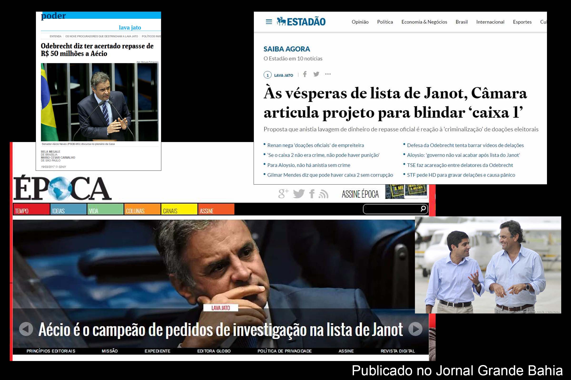 Reportagens da Folha de São Paulo, Época e Estadão revelam acordos, esquemas e citações envolvendo senador Aécio Neves e ex-carlistas.