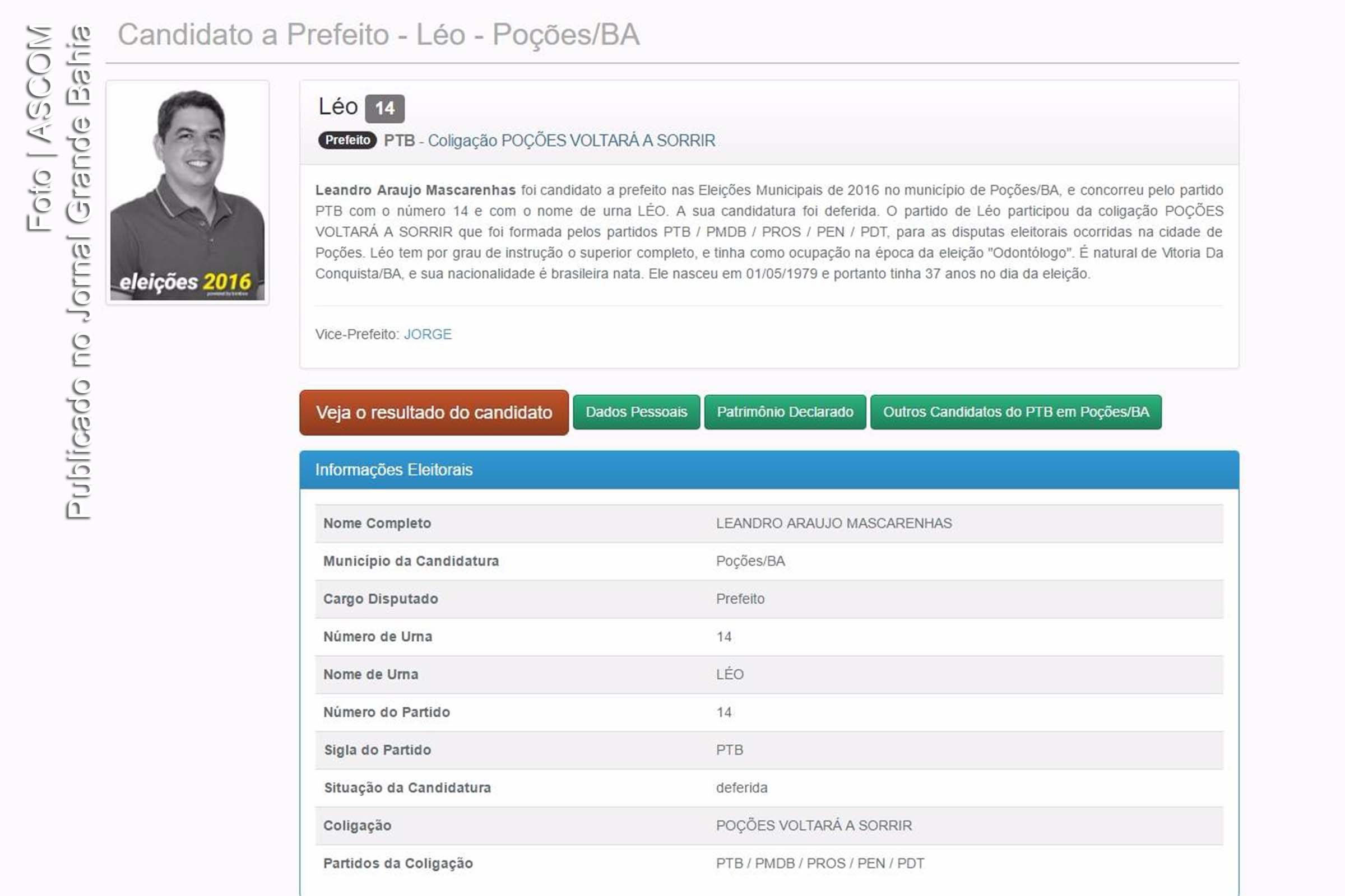 Leandro Araújo Mascarenhas, prefeito de Poções.
