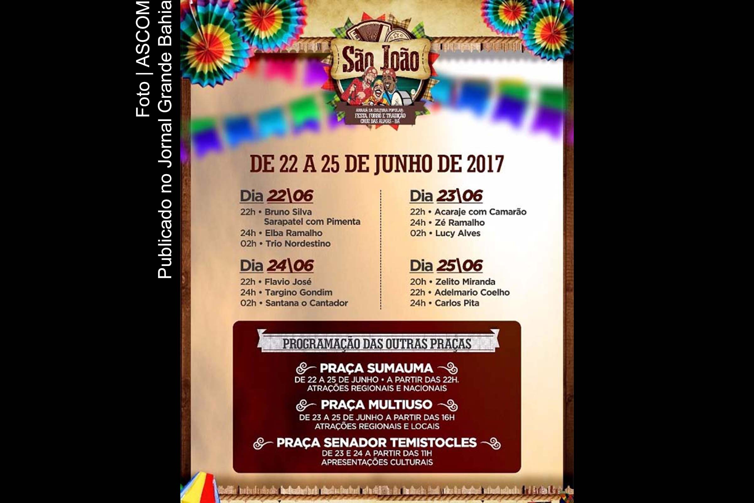 Cartaz anuncia edição 2017 do São João em Cruz das Almas.