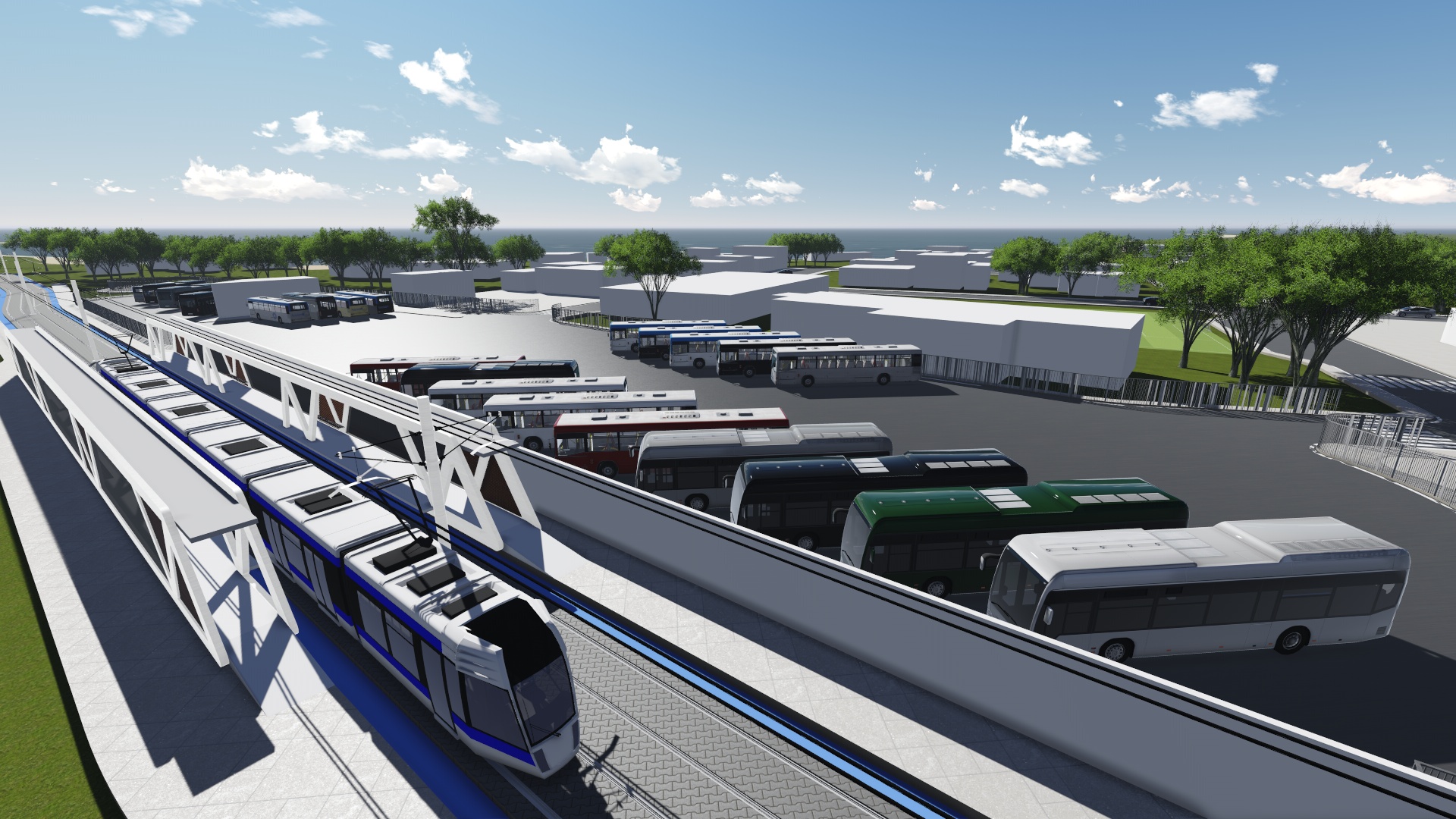 Ilustração gráfica do Veículo Leve sobre Trilhos (VLT de Salvador).