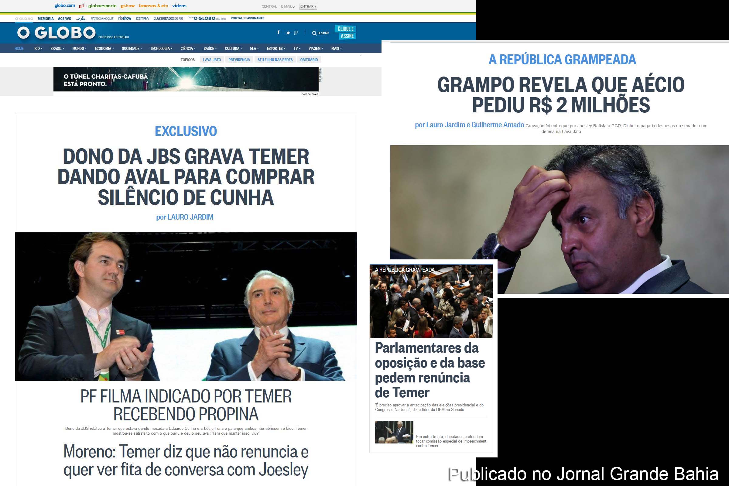 Corrupção no Governo: informações citam delação premiada de donos do frigorífico JBS, que envolveriam o presidente Michel Temer e senador Aécio Neves.