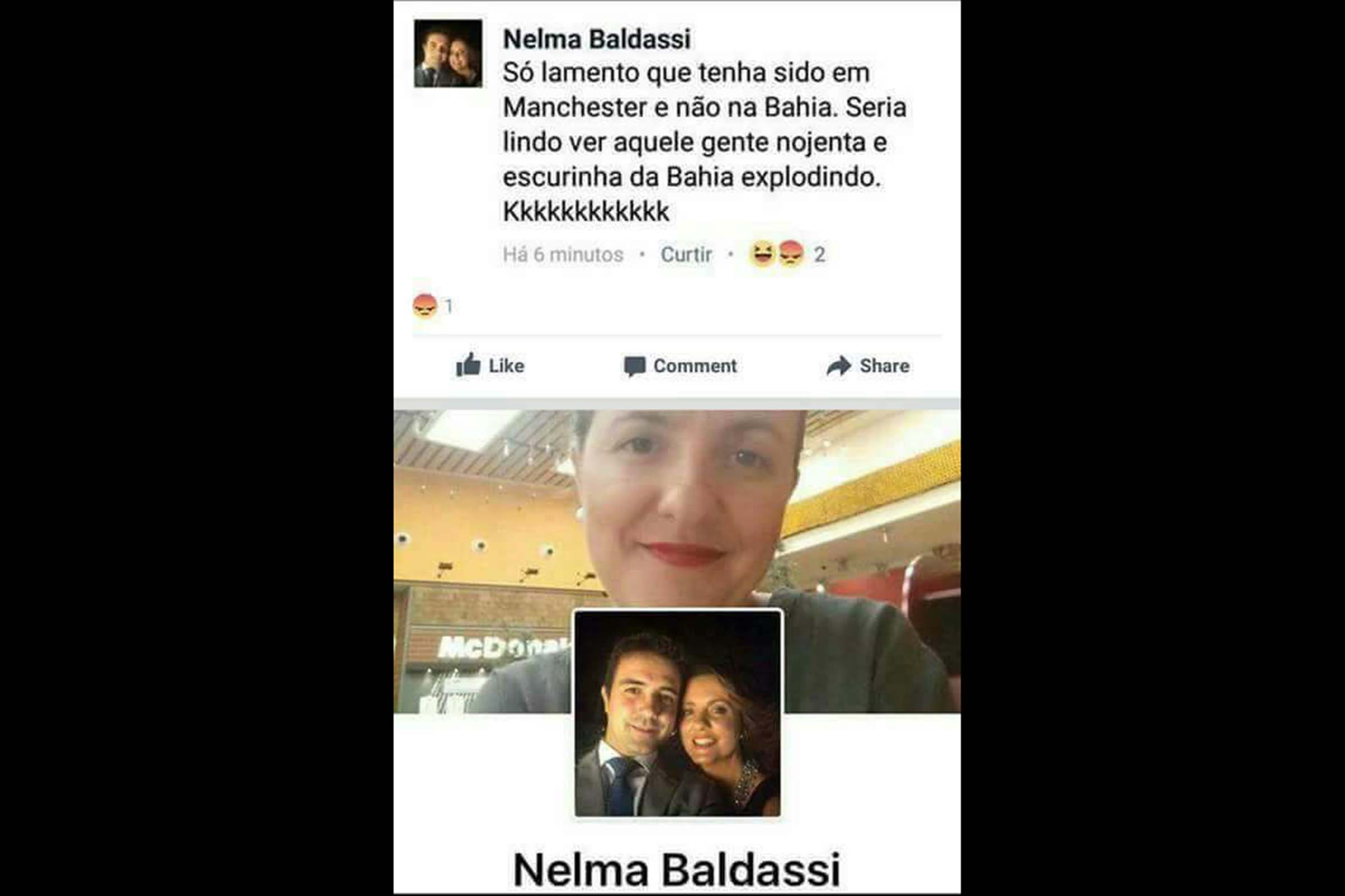 Reprodução do comentário de Nelma Baldassi.