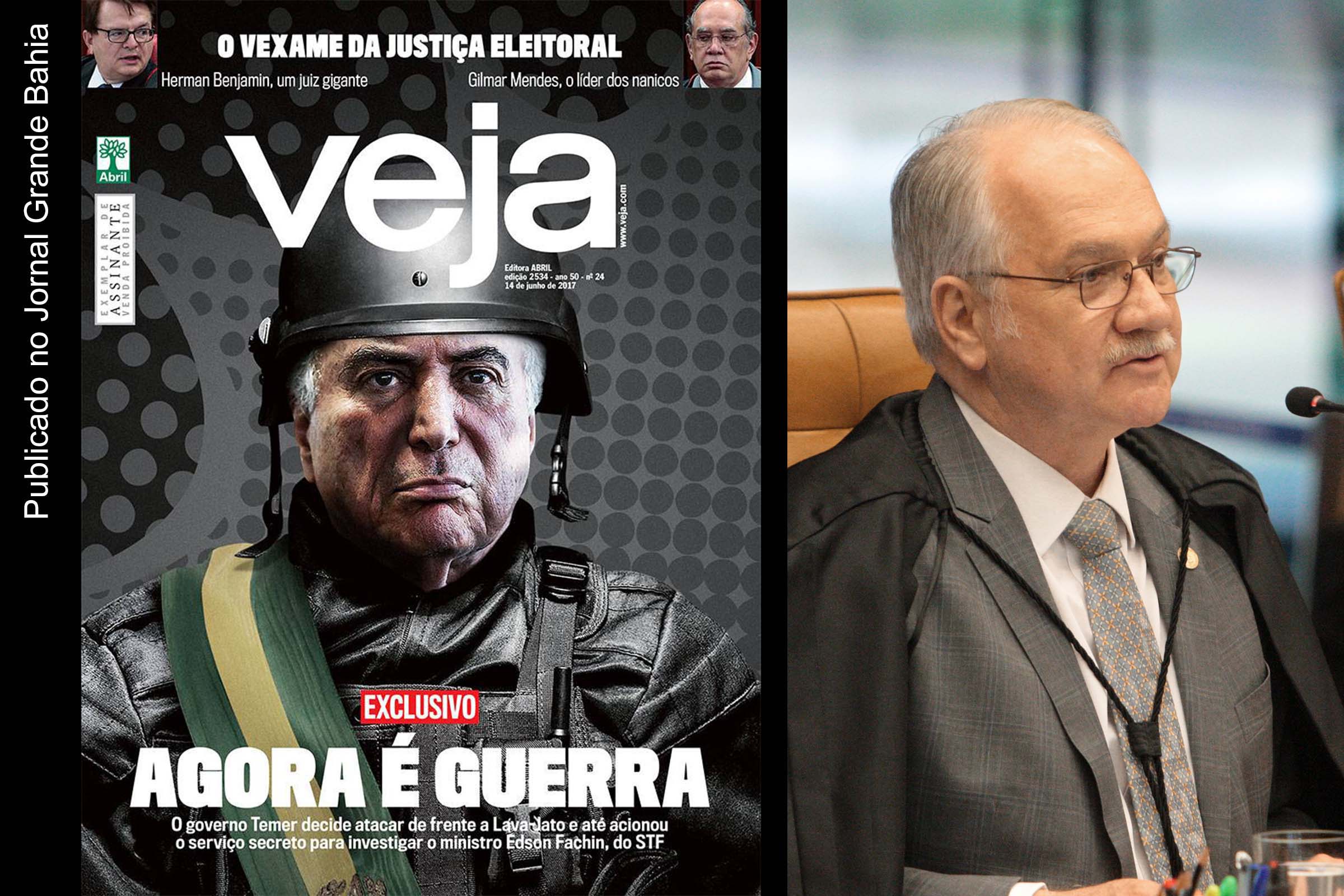 Capa da revista Veja aborda possível investigação do ministro do STF Edson Fachin pela ABIN.