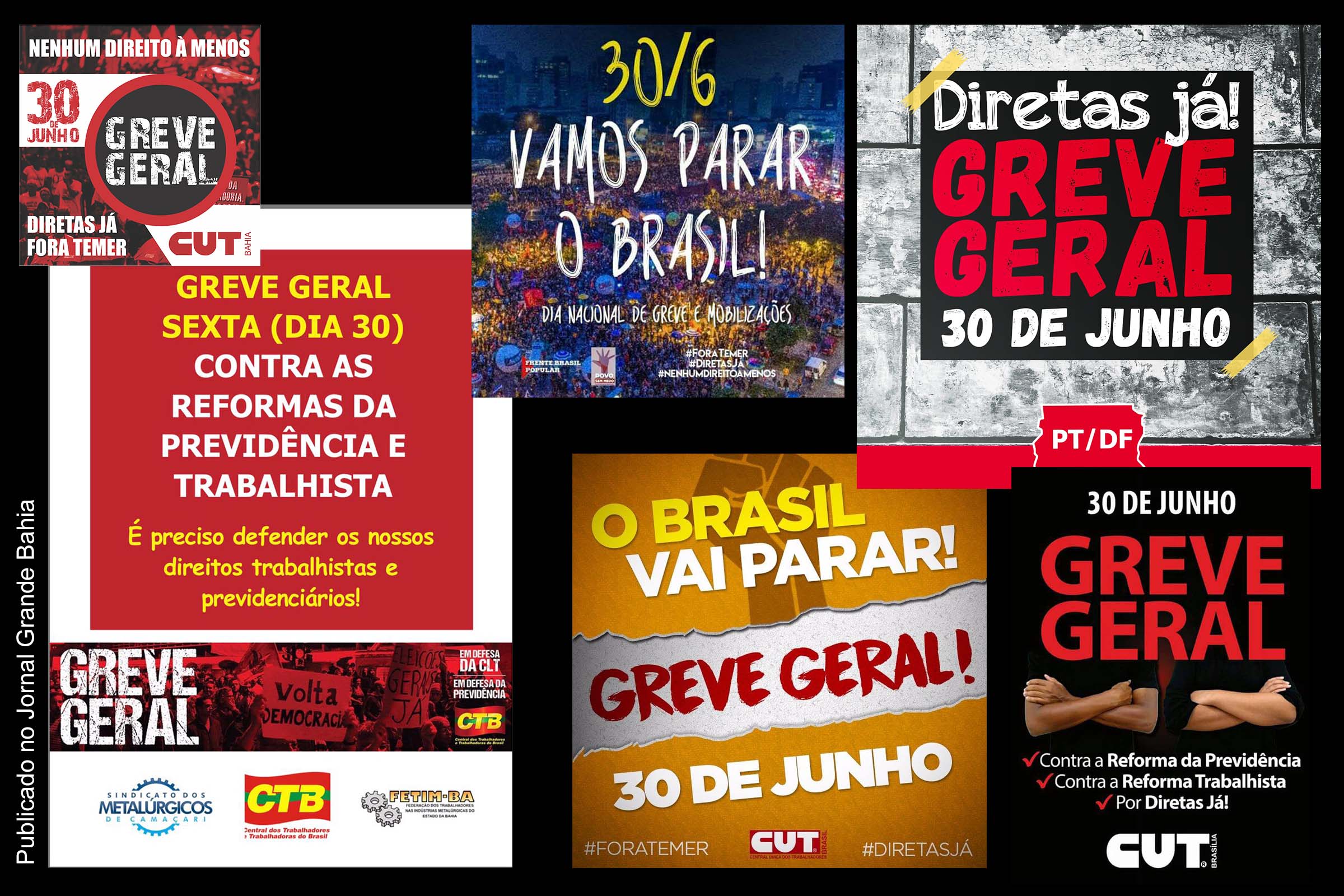 Cartaz anuncia Greve Geral para sexta-feira, 30 de junho de 2017.