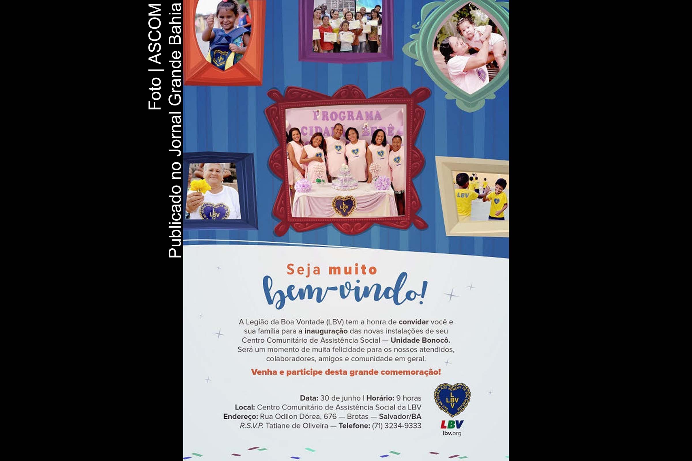Convite da inauguração do Centro Comunitário de Assistência Social — Unidade Bonocô, em Salvador.
