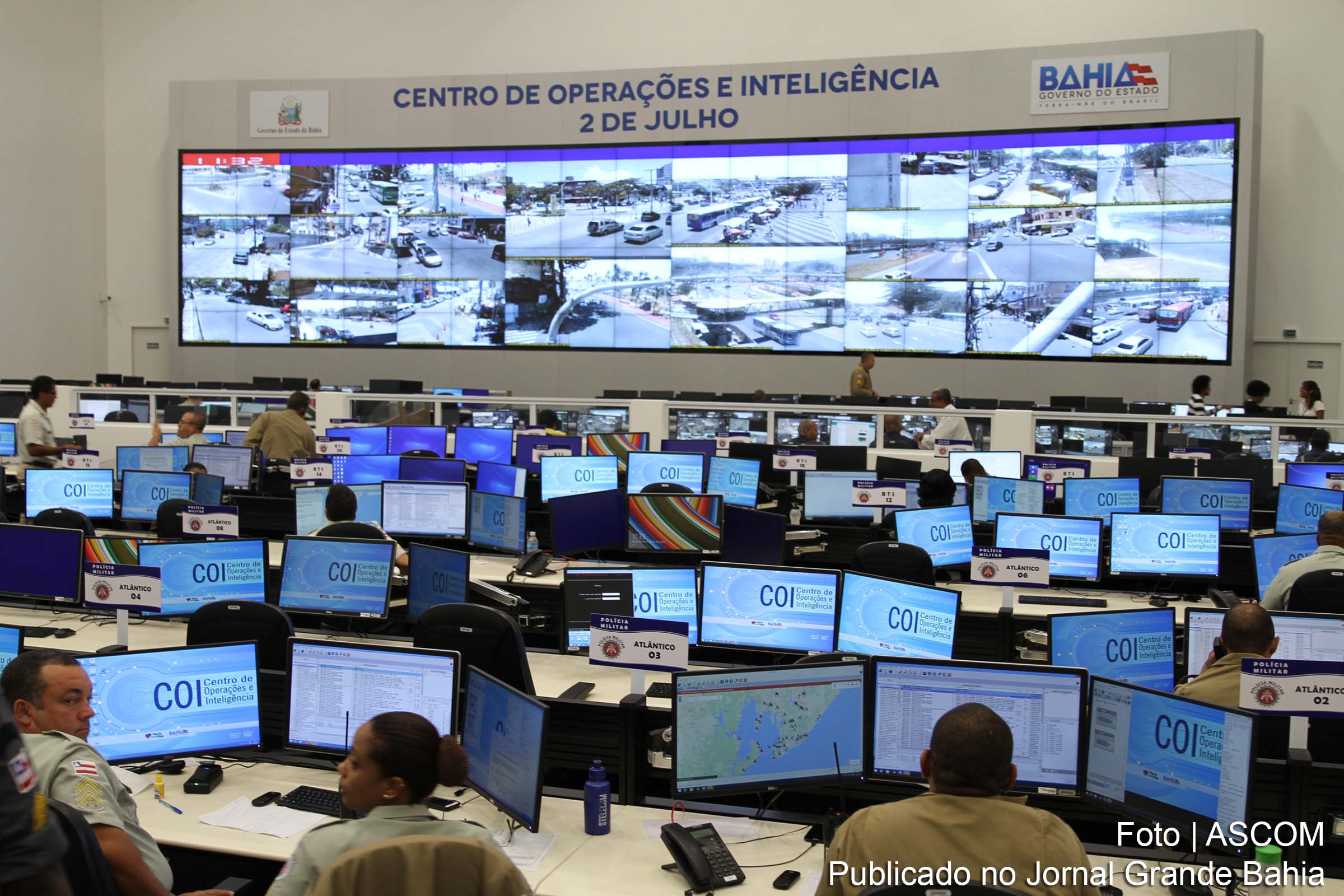 Interior do Centro de Operações e Inteligência 2 de Julho, da Secretária de Segurança Pública da Bahia (SSP Bahia), em Salvador.