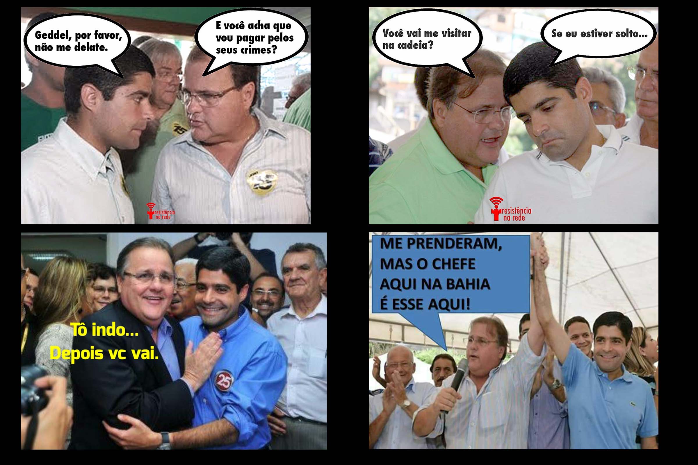 Memes da aliança entre Geddel Vieira Lima e ACM Neto circulam nas redes sociais. Discurso de Robinson Almeida faz referência a aliança entre PMDB e Democratas, na Bahia.