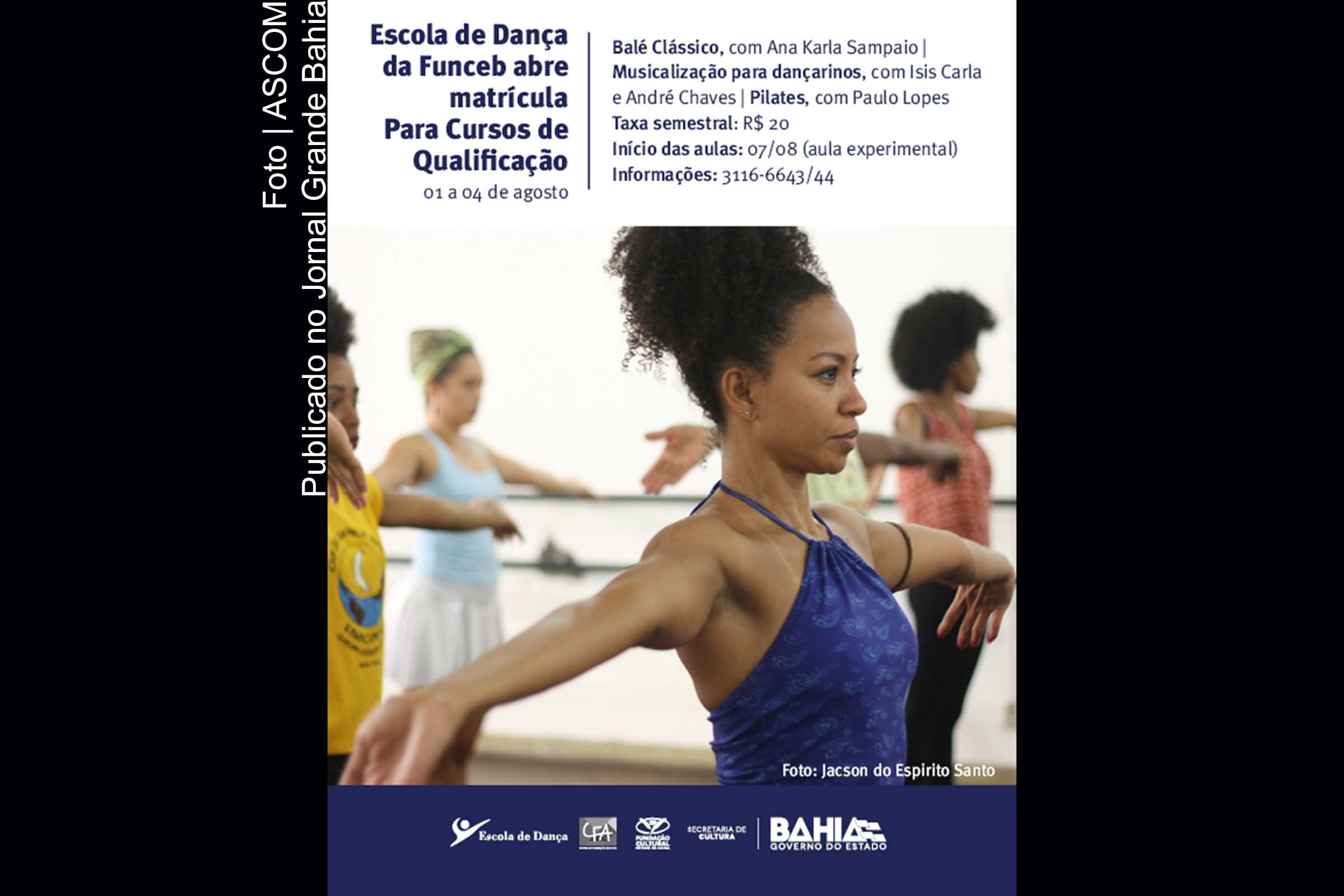 Cartaz 'Oficinas de Qualificação na Escola de Dança da Funceb'.