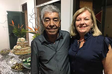 João Veloso e Martine em festa pelos oitenta dele.