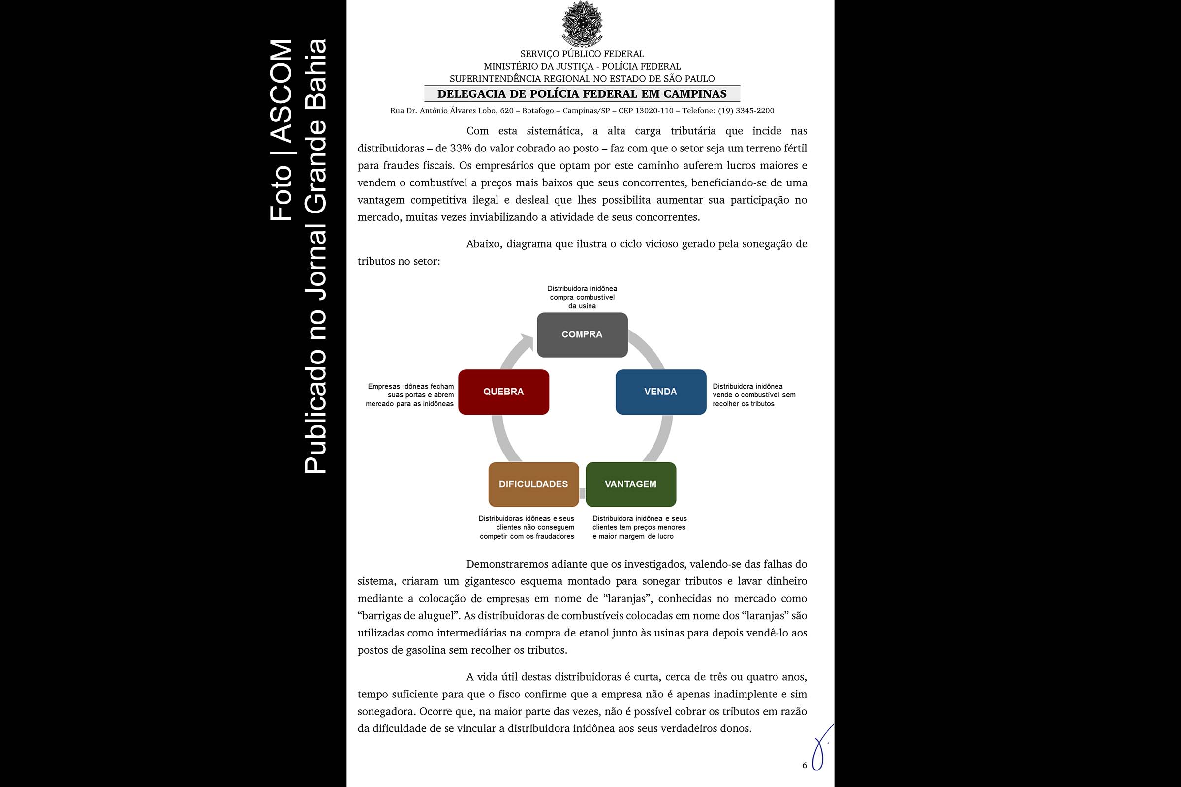Página 6 do relatório da Polícia Federal referente a Operação Rosa dos Ventos.