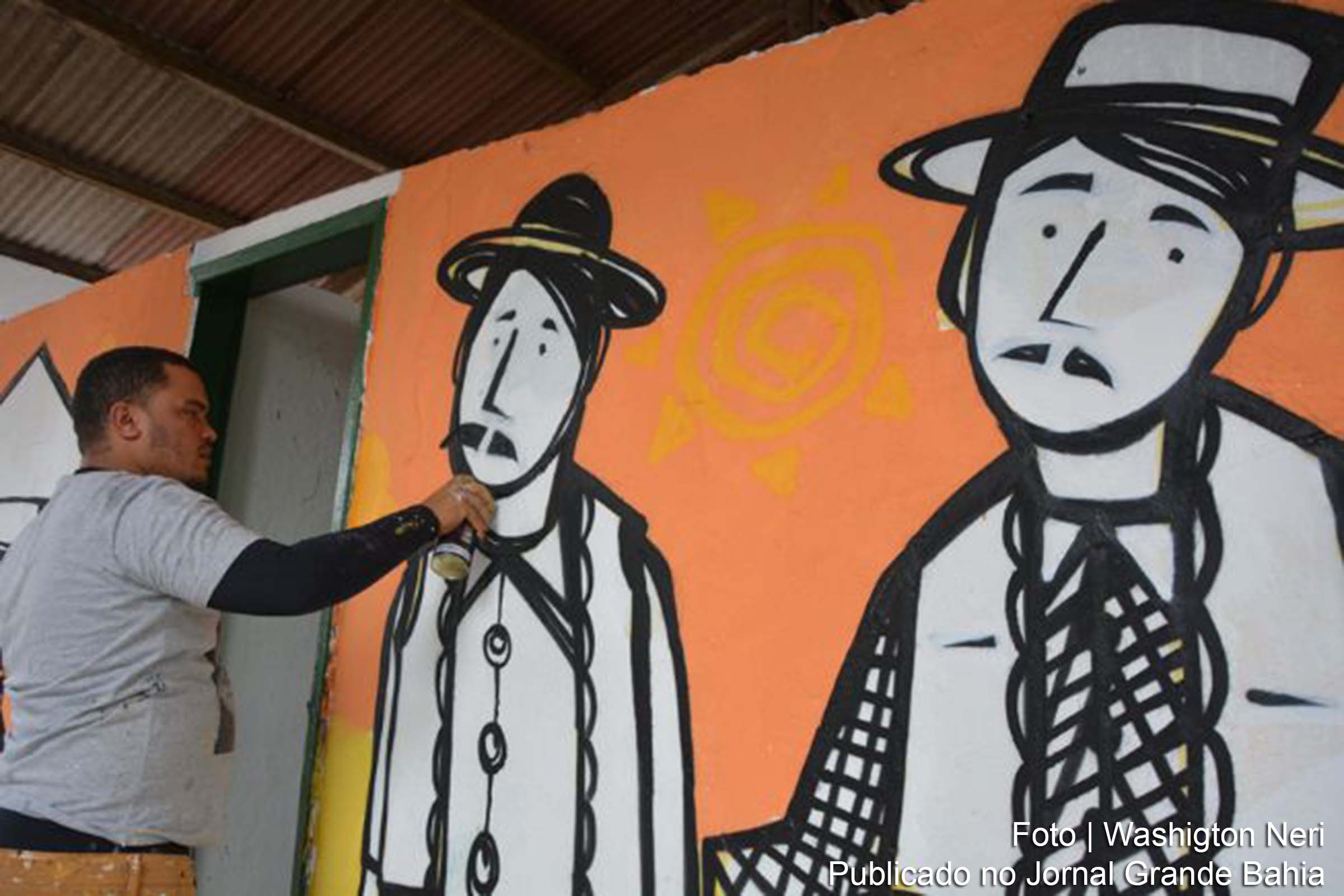 Um dos painéis produzidos pelo Grafiteiro Kbeça para a 42ª Expofeira.