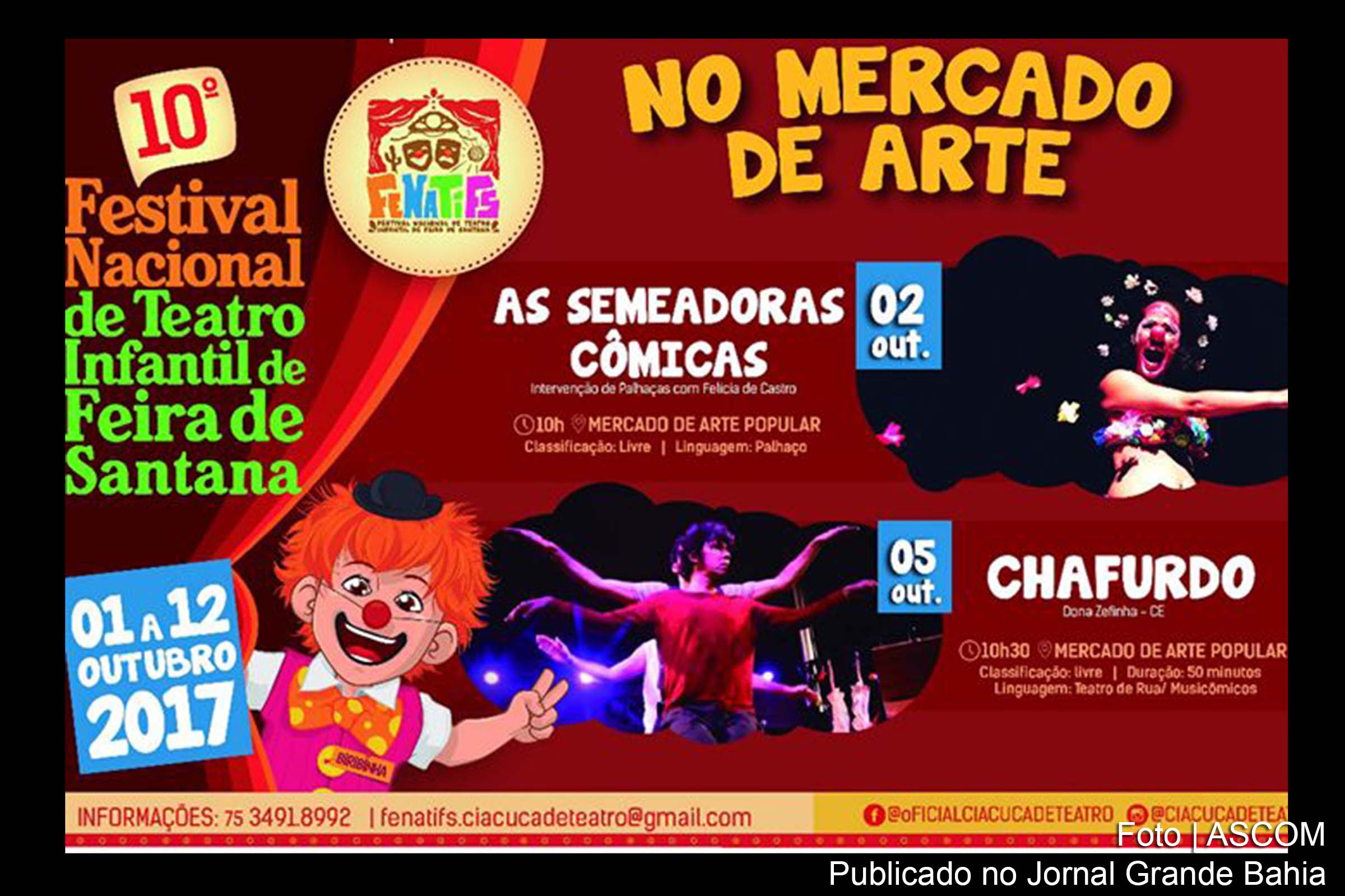 Cartaz anuncia 10º Festival Nacional de Teatro Infantil de Feira de Santana.