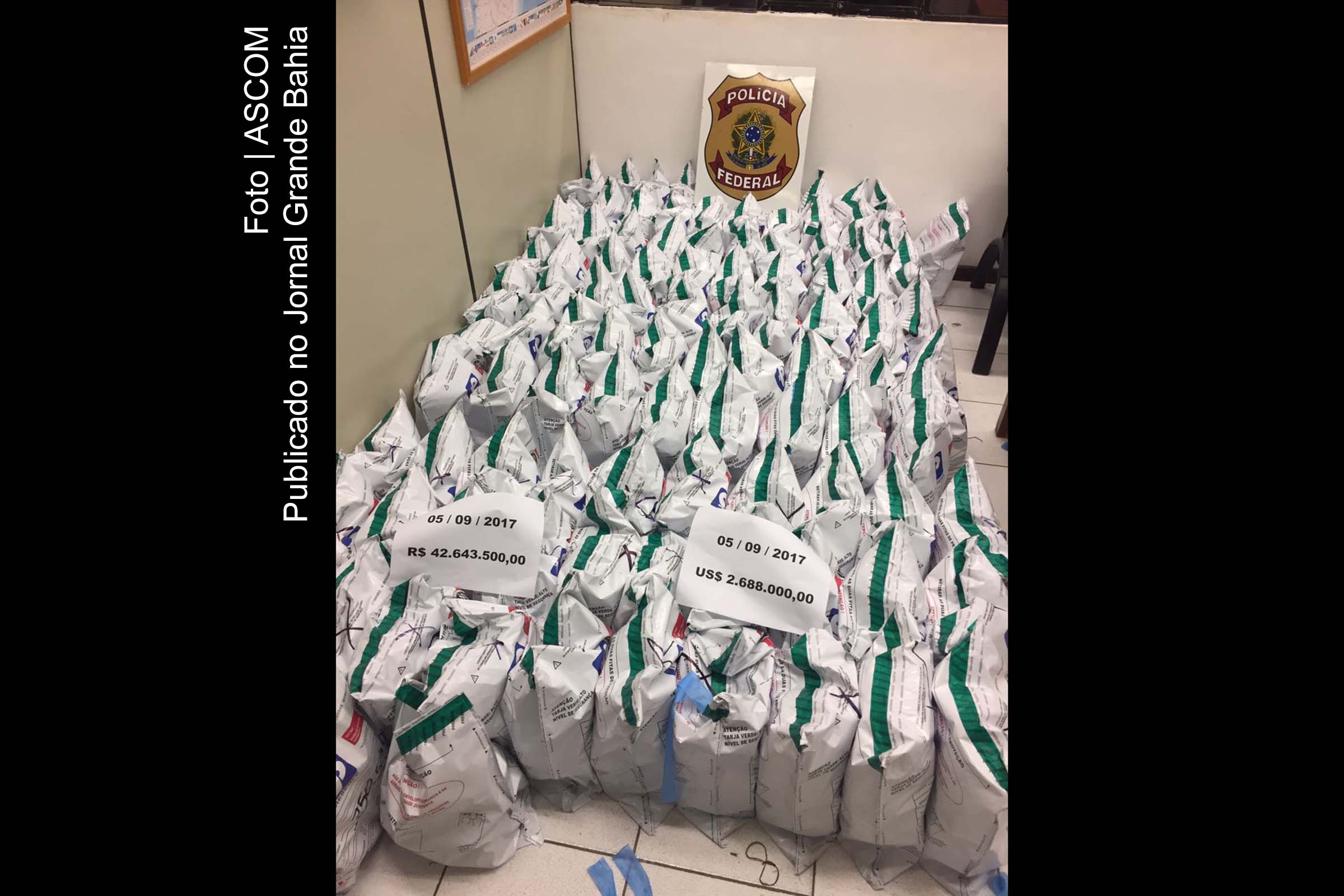 Operação Tesouro Perdido: Polícia Federal diz que dinheiro achado em imóvel que seria usado por Geddel Vieira Lima soma mais de R$ 51 milhões. Foram contabilizados R$ 42.643,500 e US$ 2.688 milhões. Perfazendo um total, em reais, de R$ 51.030.866,40.