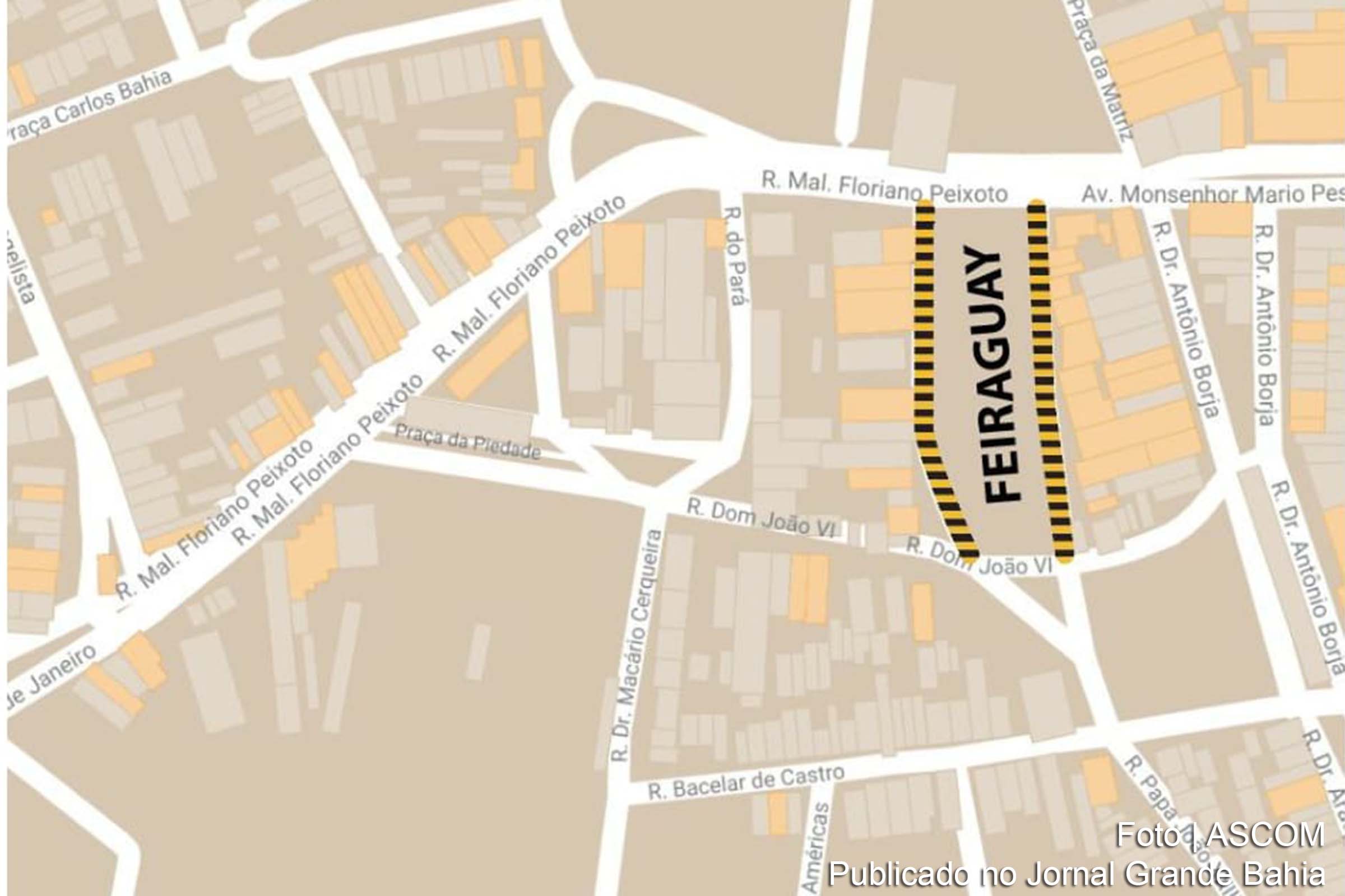 Mapa apresenta a localização do Feiraguay, em Feira de Santana.