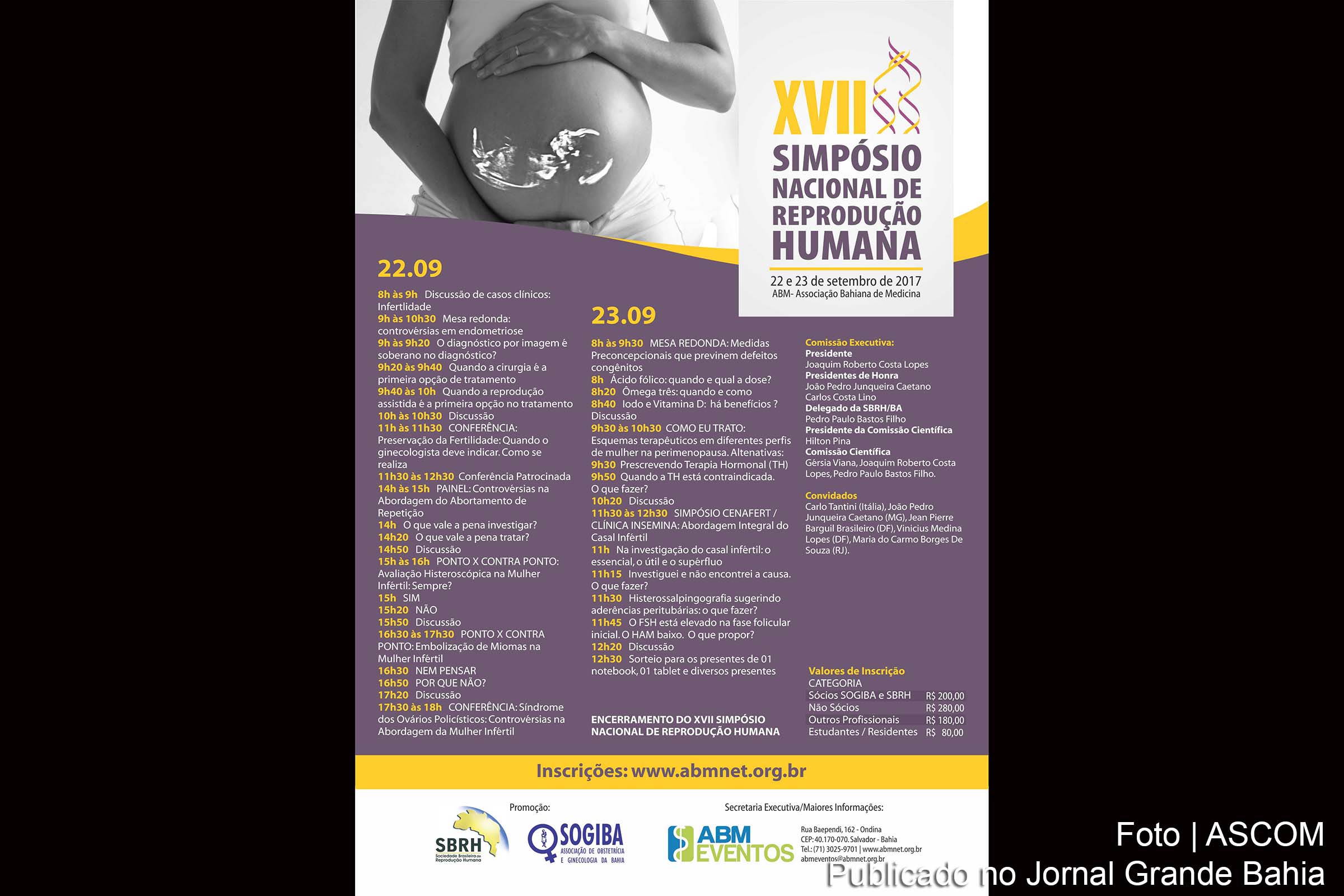 Cartaz anuncia XVII Simpósio Nacional de Reprodução Humana. Evento ocorre em Salvador.