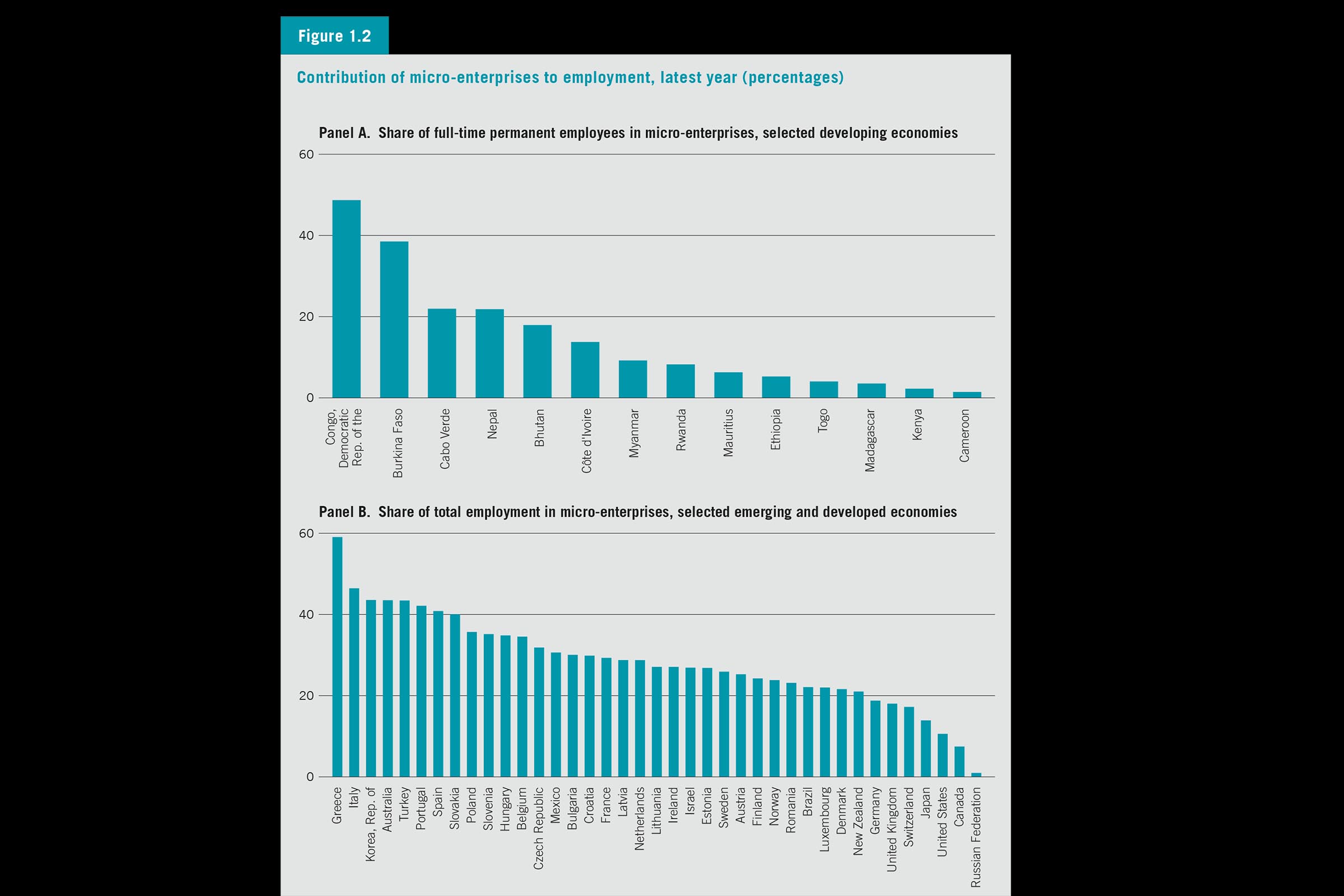 Figura 1.2 do relatório da OIT sobre ‘Perspectivas Sociais e de Emprego no Mundo 2017’ aponta contribuição das microempresas na geração de emprego.