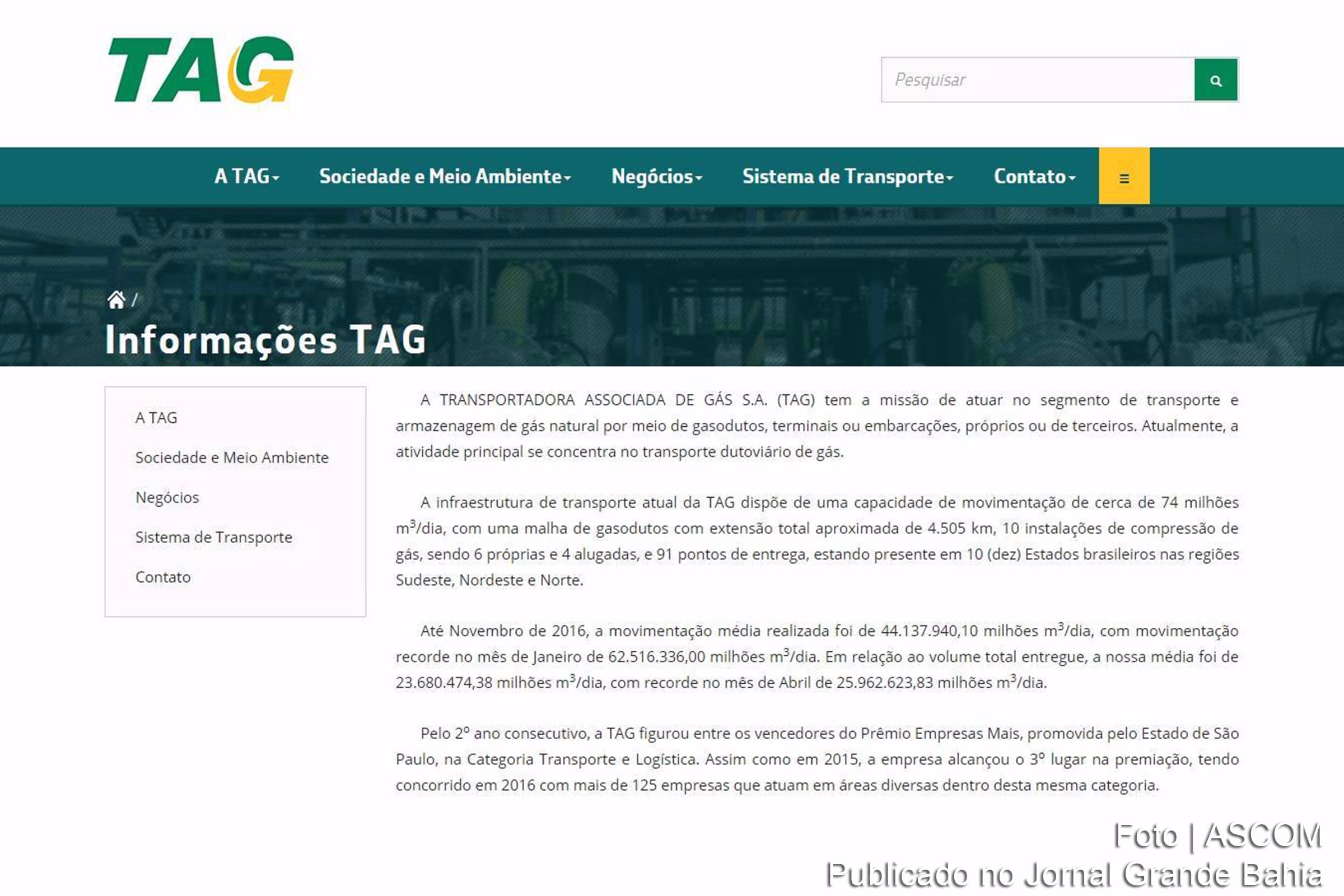 Petrobras anuncia venda de 90% da participação na Transportadora Associada de Gás (TAG).