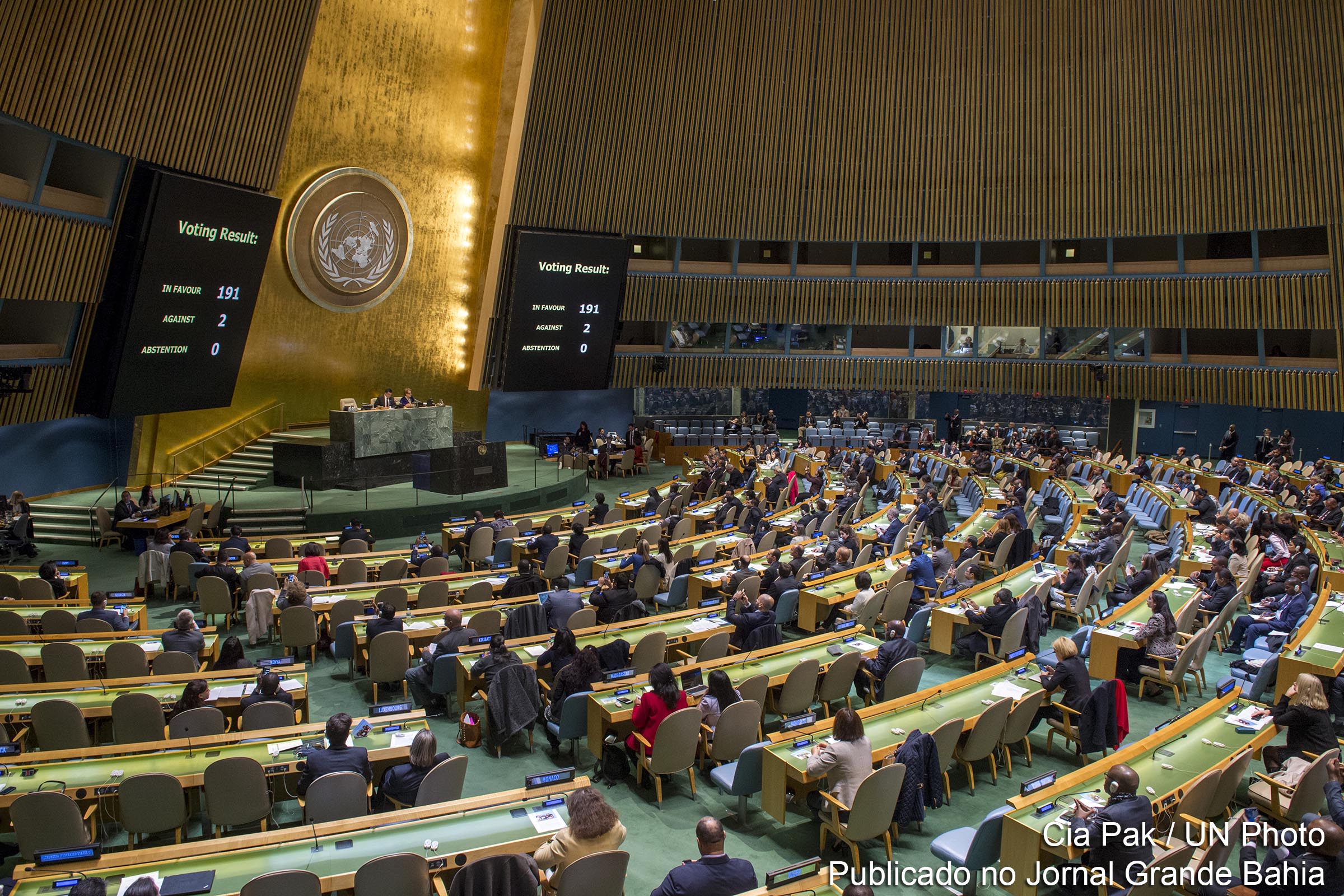A Assembléia Geral adotou sua resolução anual pedindo o fim do embargo econômico, comercial e financeiro liderado pelos Estados Unidos em Cuba. A resolução foi aprovada com voto de 191 votos a favor dos Estados Unidos e Israel votando contra.