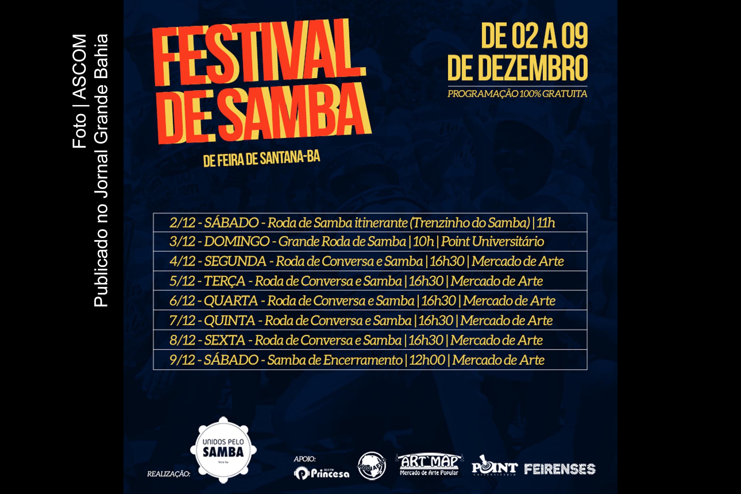 Cartaz anuncia ‘I Festival de Samba de Feira de Santana’.