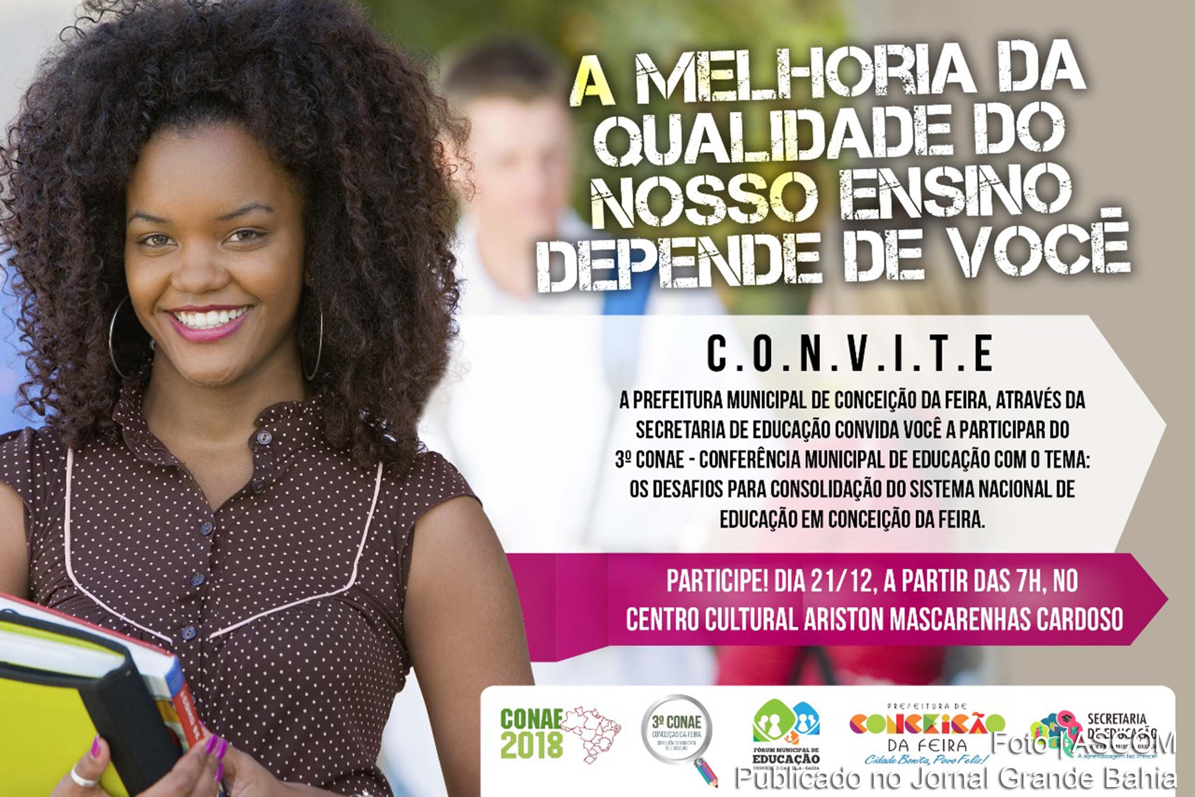 Convite anuncia 3ª Conferência Municipal de Educação promovida pela Prefeitura de Conceição da Feira.