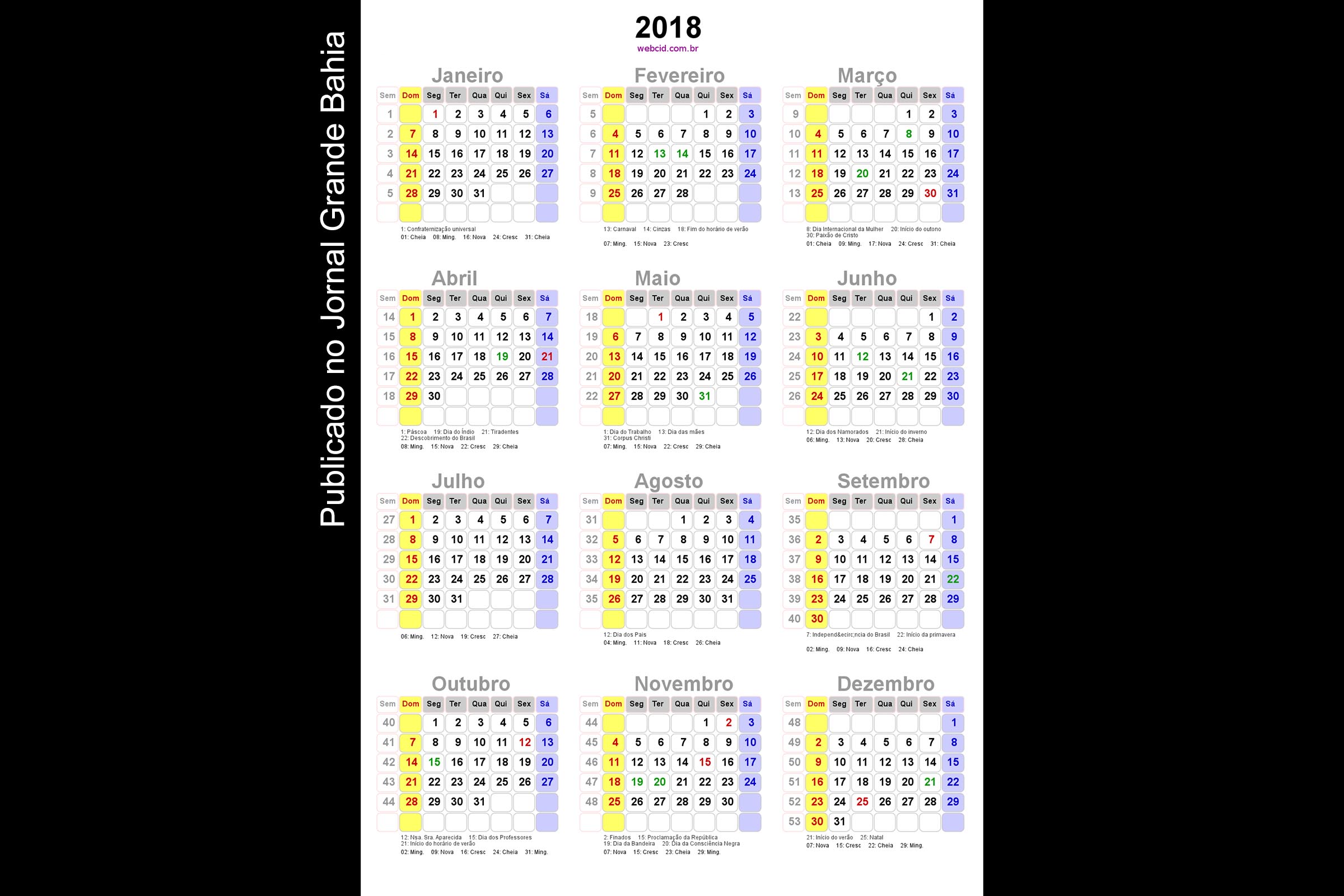 Confira lista de feriados de 2018