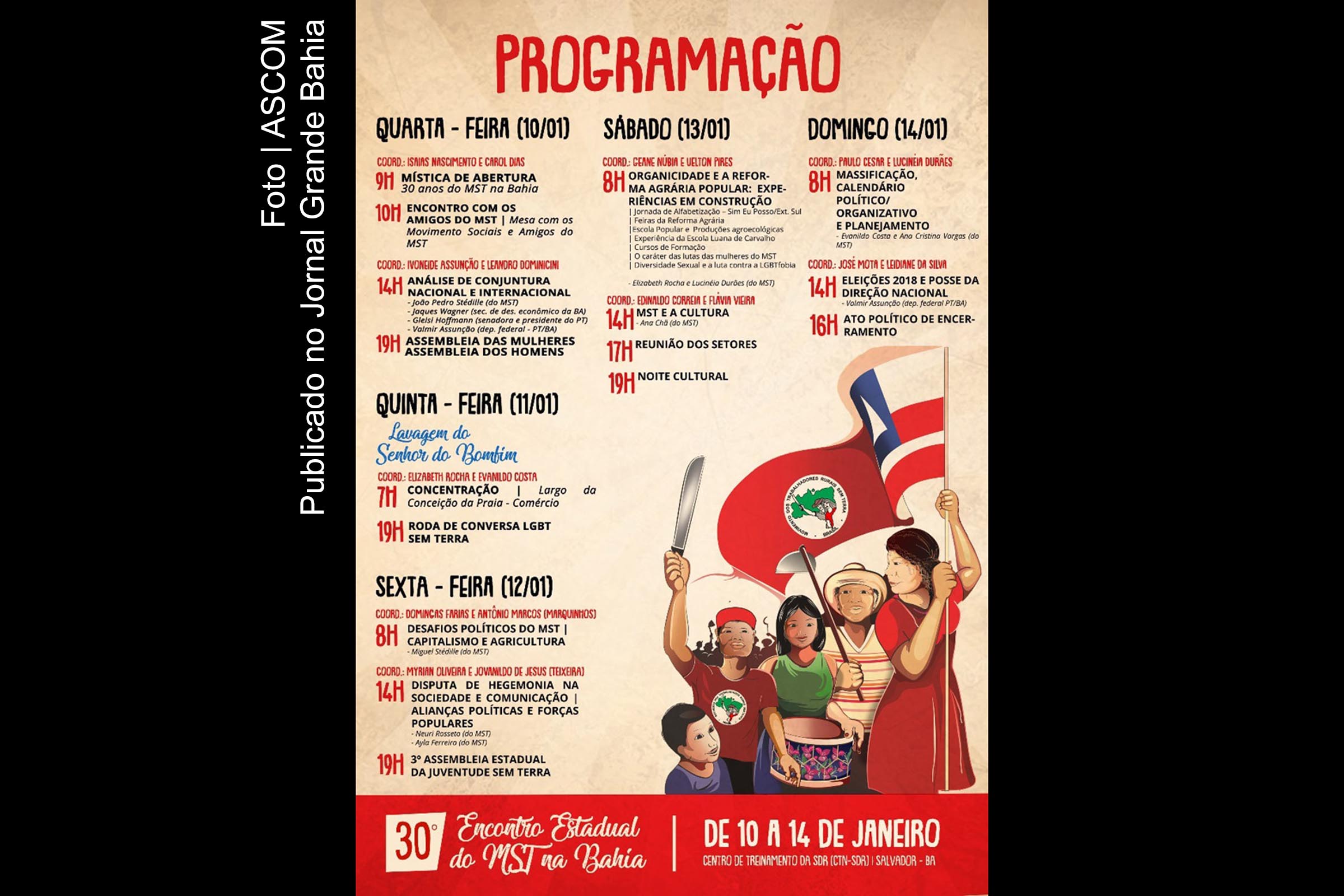 Programação do Encontro Estadual do MST em Salvador.