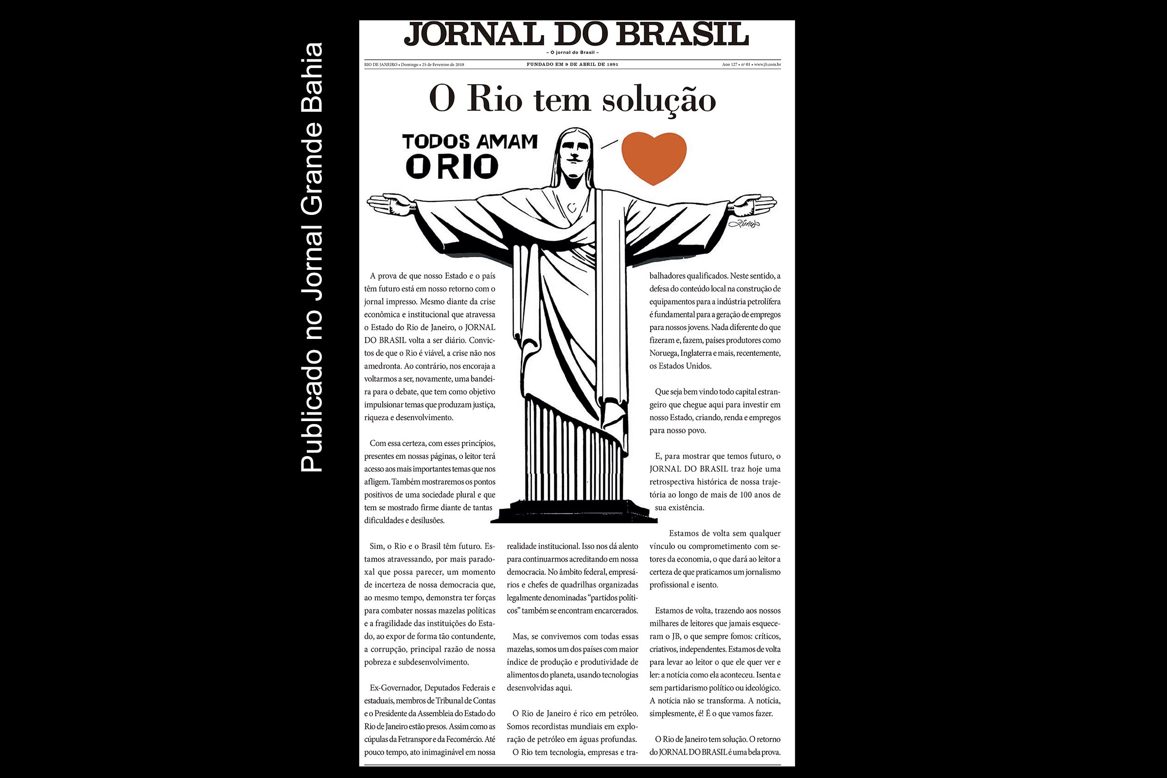 Capa da edição do Jornal do Brasil de 25 de fevereiro de 2018.