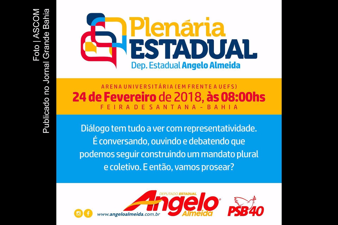 Convite da plenária com deputado Ângelo Almeida, evento ocorre em Feira de Santana.