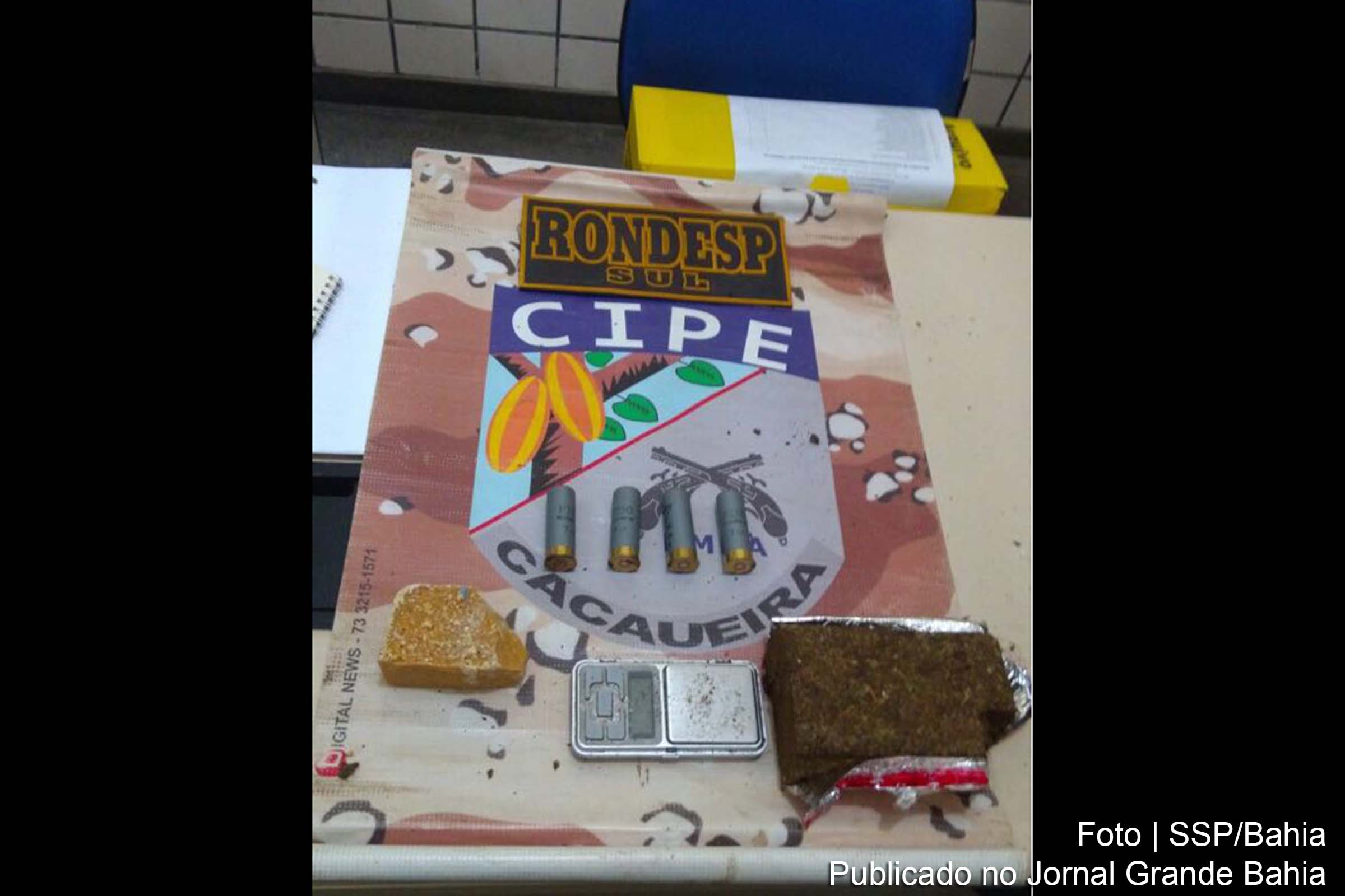 Drogas e munições apreendidas pela Polícia Militar em Itabuna.