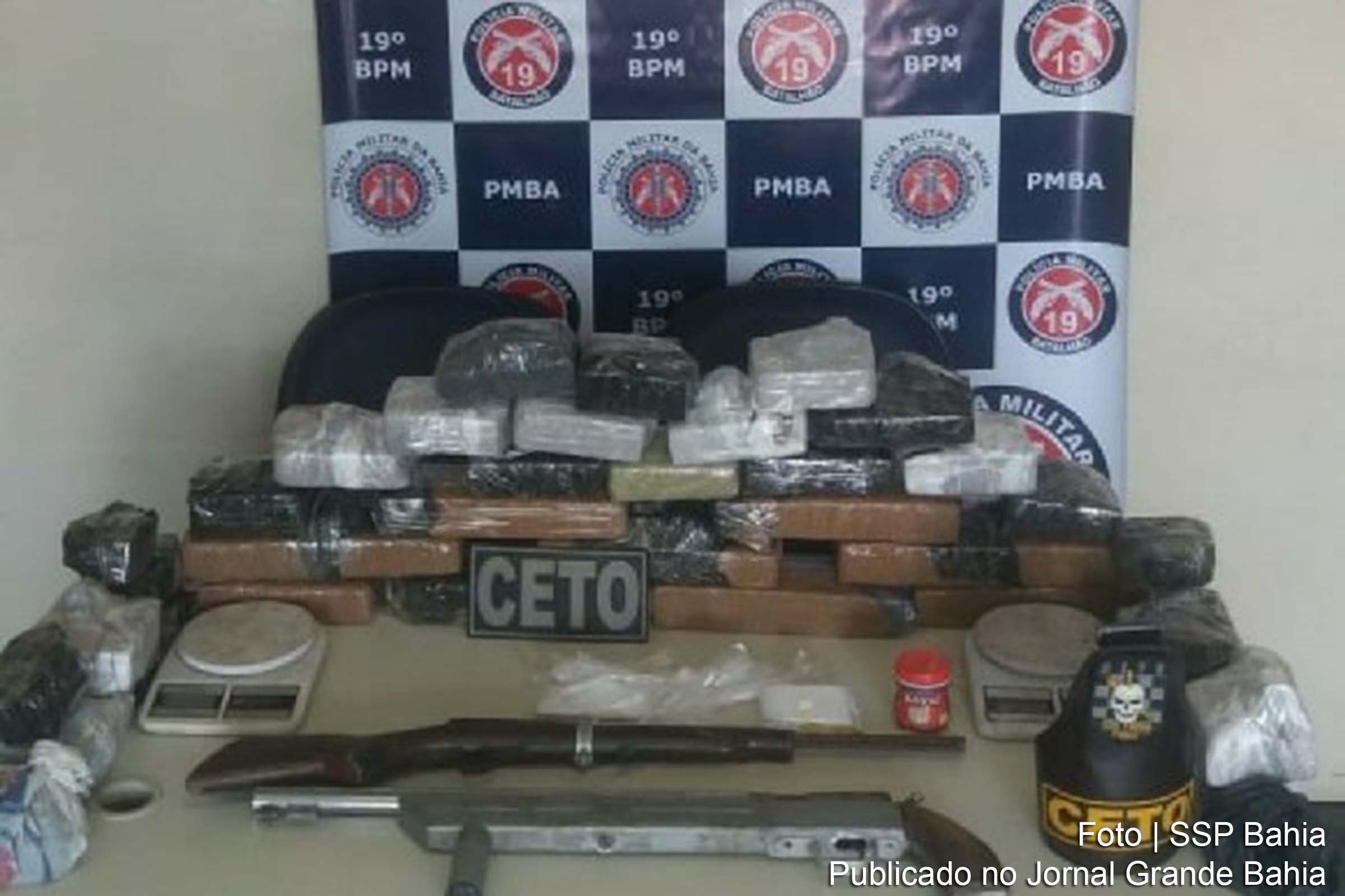 Entorpecentes apreendidos pelo 19º Batalhão da Polícia Militar, em Jequié.