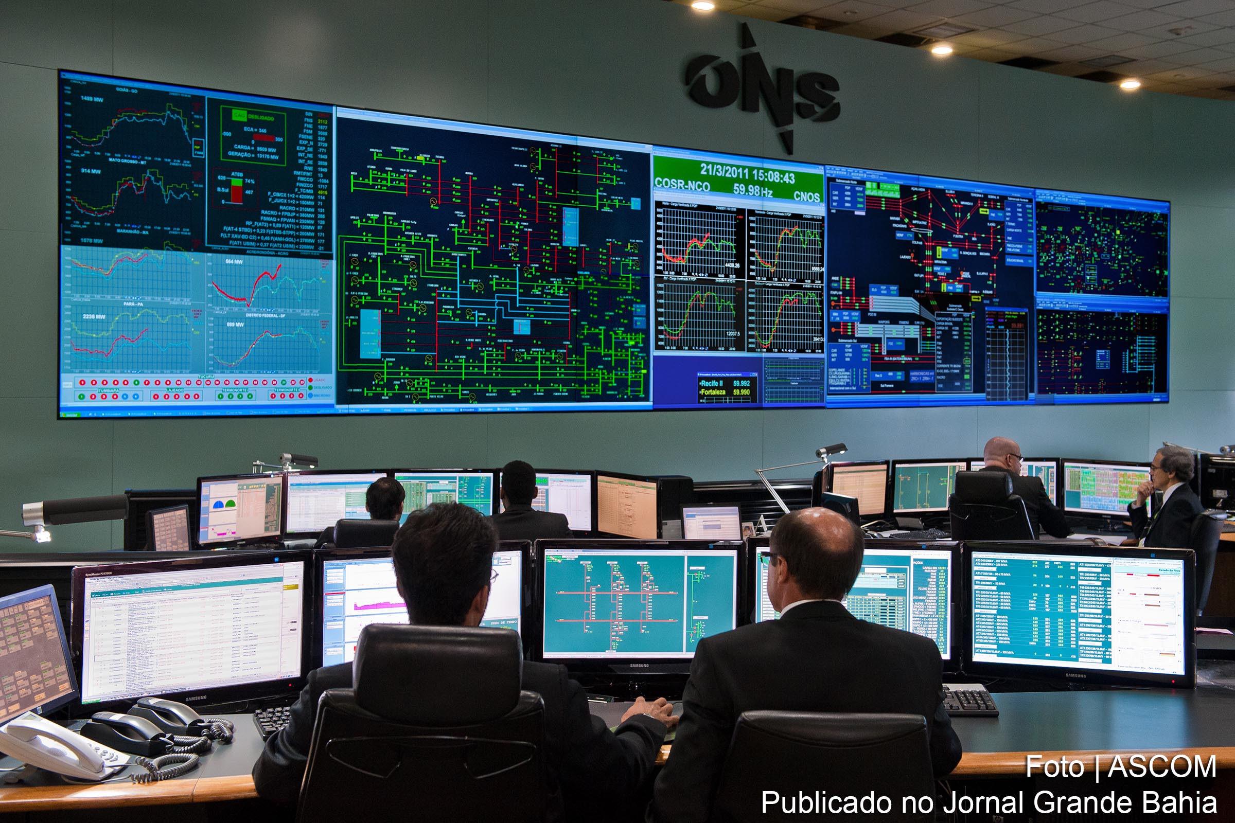 Sala do sistema de monitoramento do Operador Nacional do Sistema Elétrico (ONS). Falha na distribuição de energia elétrica provoca blecaute.