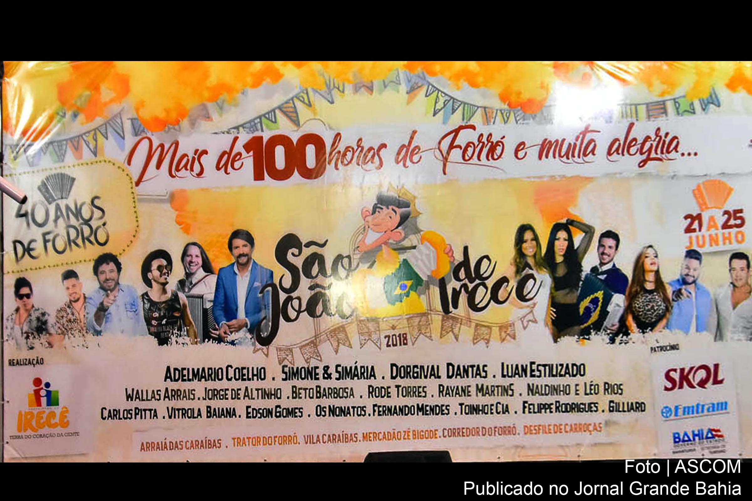 São João 2018 de Irecê terá mais de 100 horas de forró.