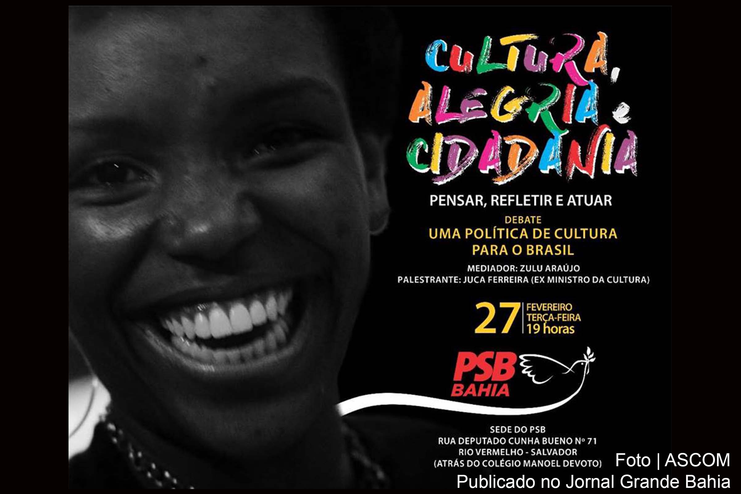 Cartaz anuncia seminário ‘Cultura, Alegria e Cidadania: pensar, refletir e atuar’.